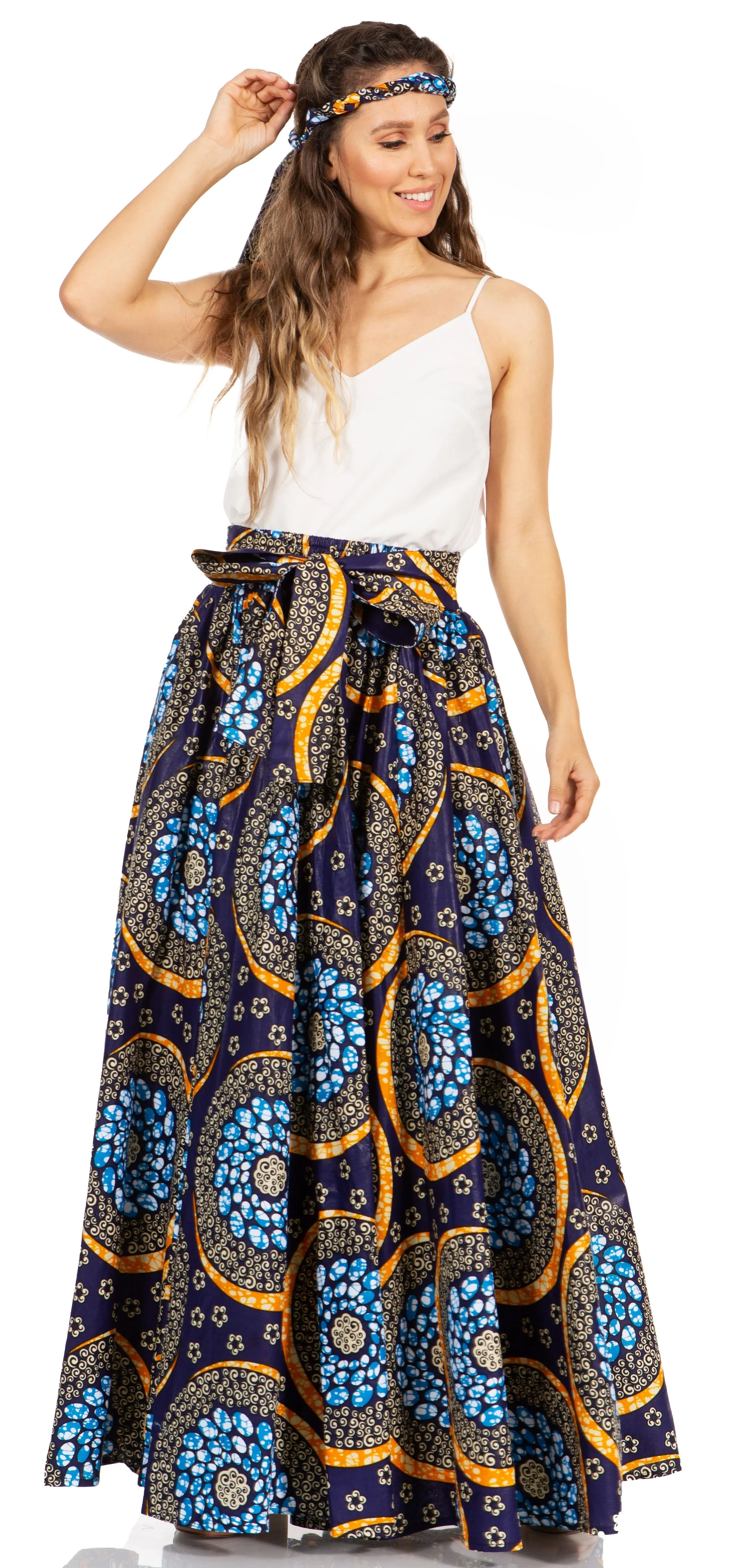 Sakkas Asma's Second Convertible Traditional Wax Print Maxi Skirt with Adjustable Straps