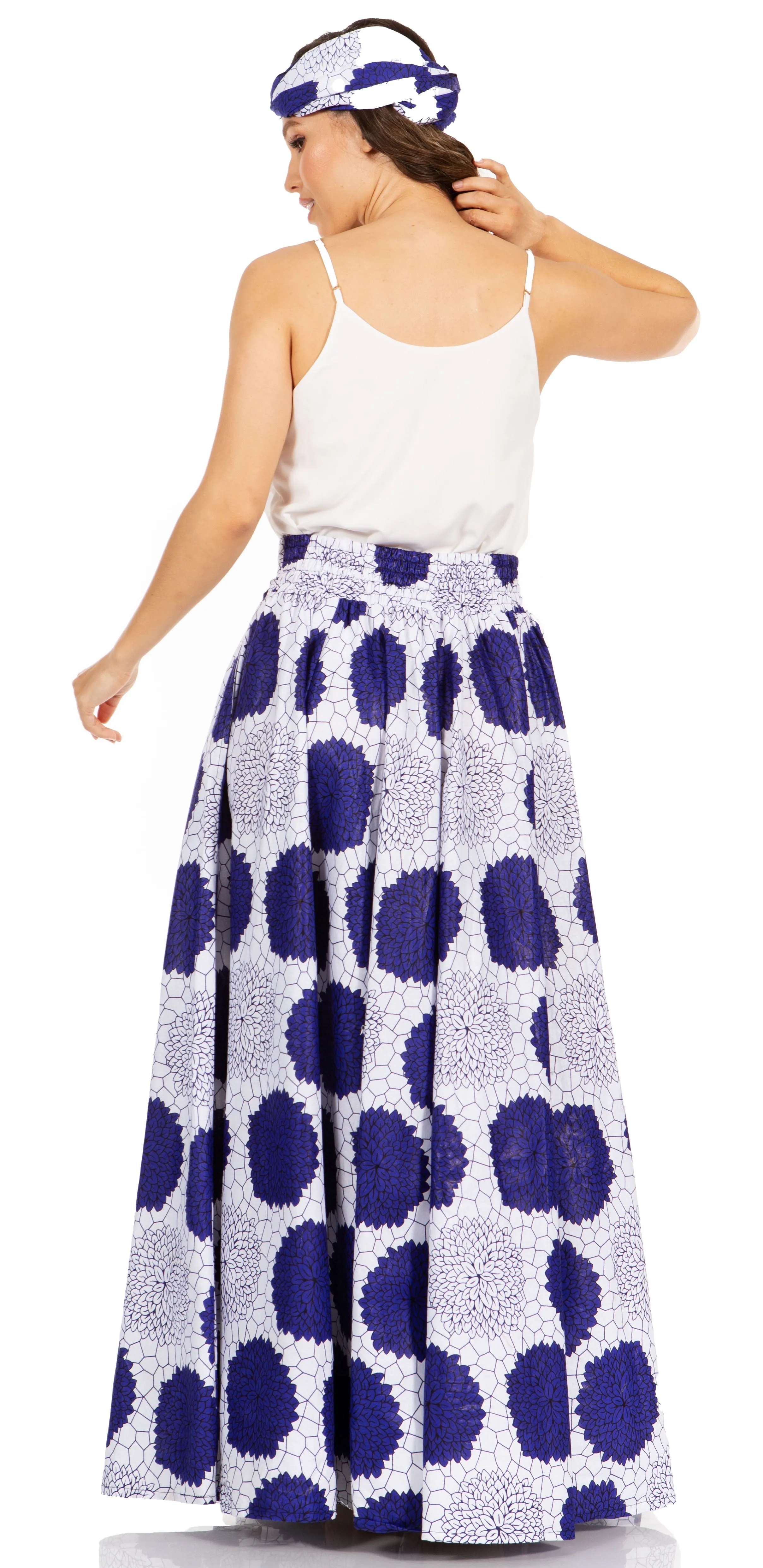 Sakkas Asma's Second Convertible Traditional Wax Print Maxi Skirt with Adjustable Straps