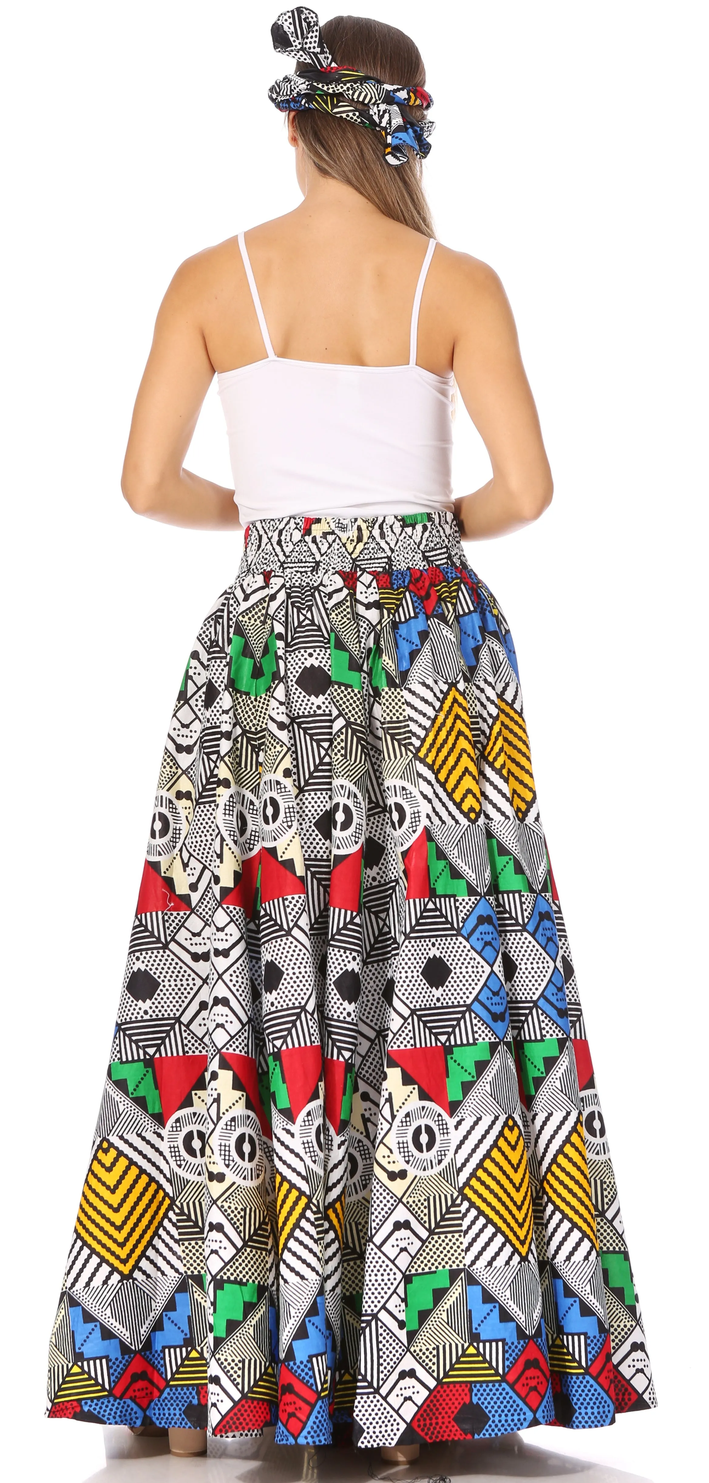 Sakkas Asma's Second Convertible Traditional Wax Print Maxi Skirt with Adjustable Straps