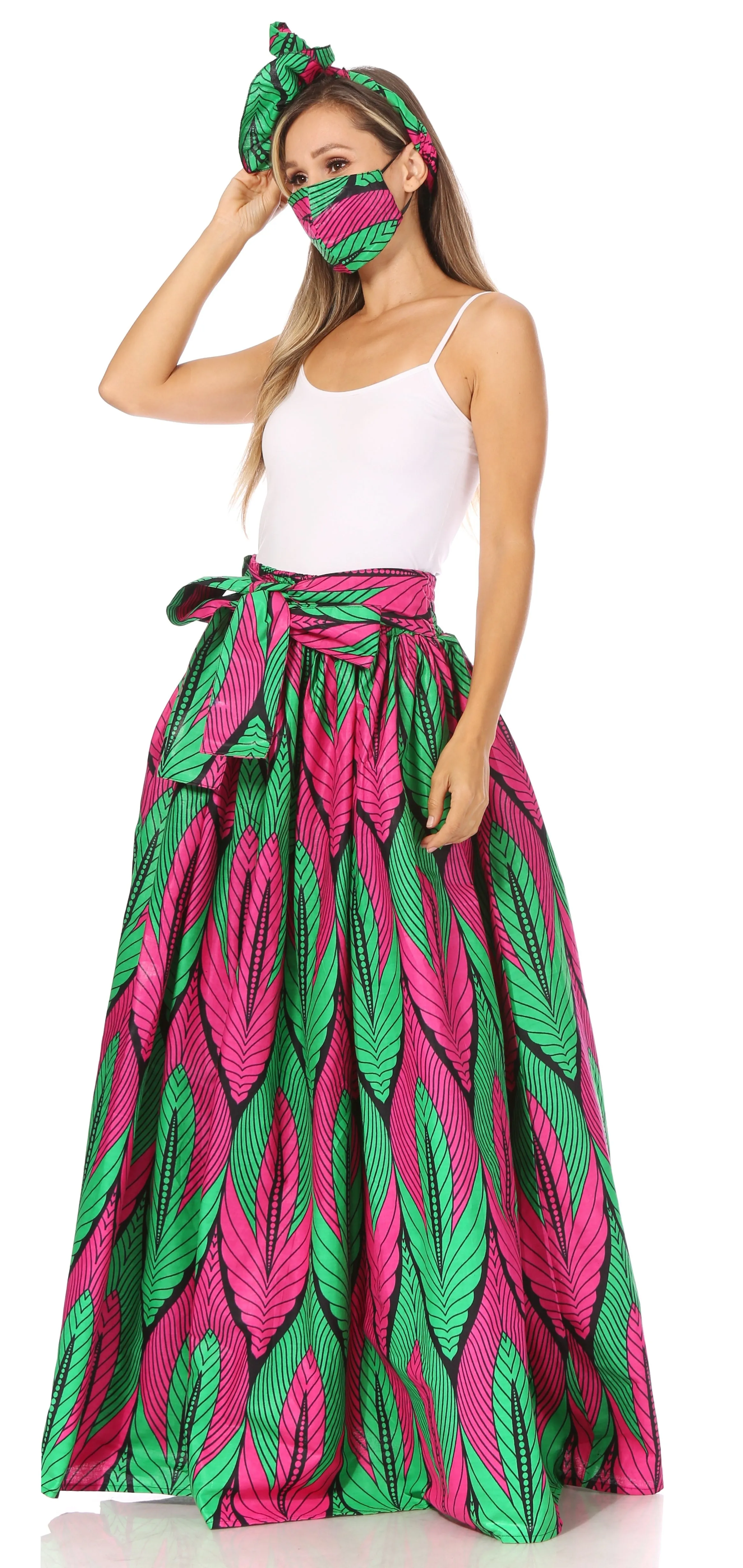 Sakkas Asma's Second Convertible Traditional Wax Print Maxi Skirt with Adjustable Straps