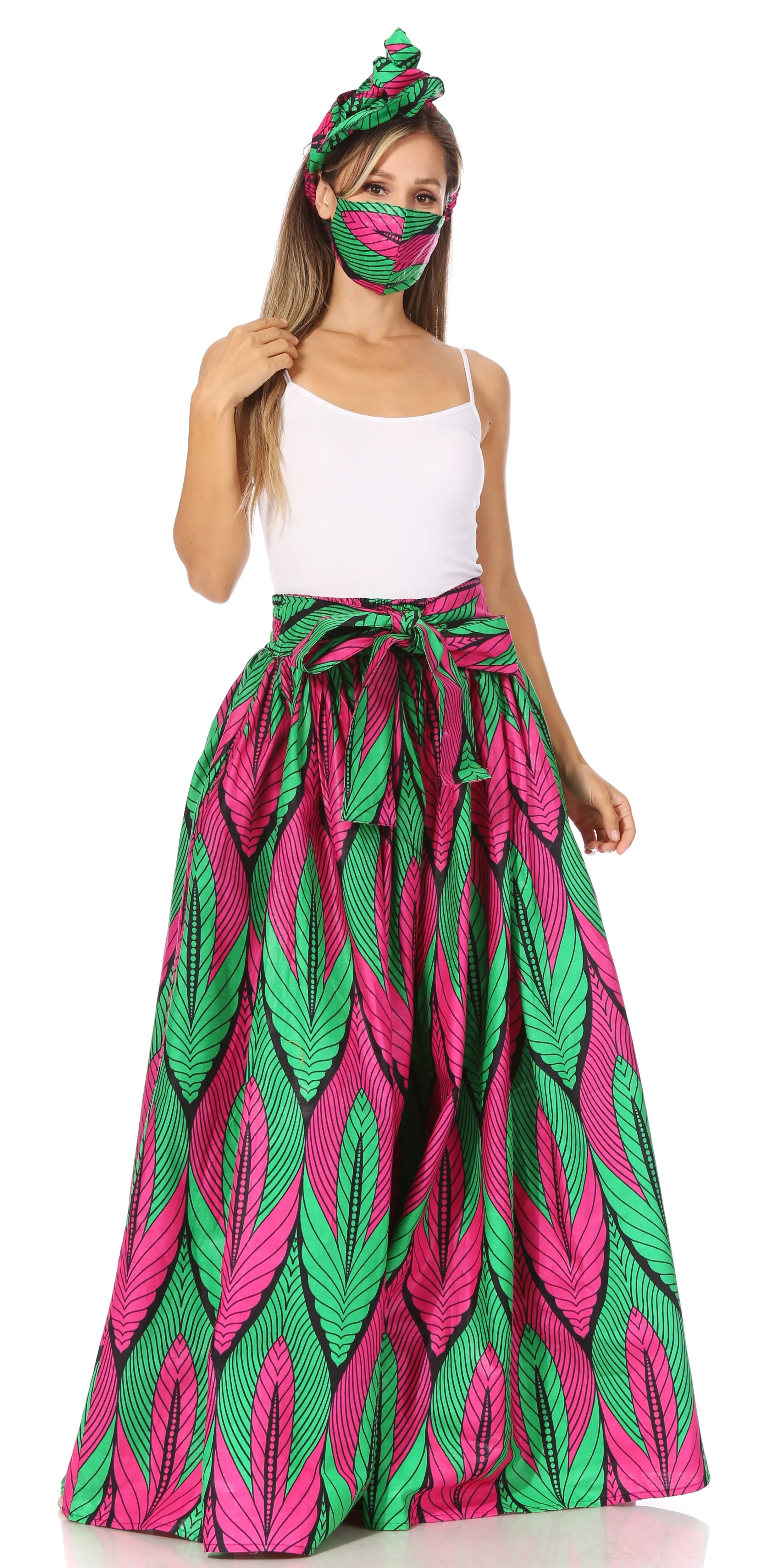 Sakkas Asma's Second Convertible Traditional Wax Print Maxi Skirt with Adjustable Straps