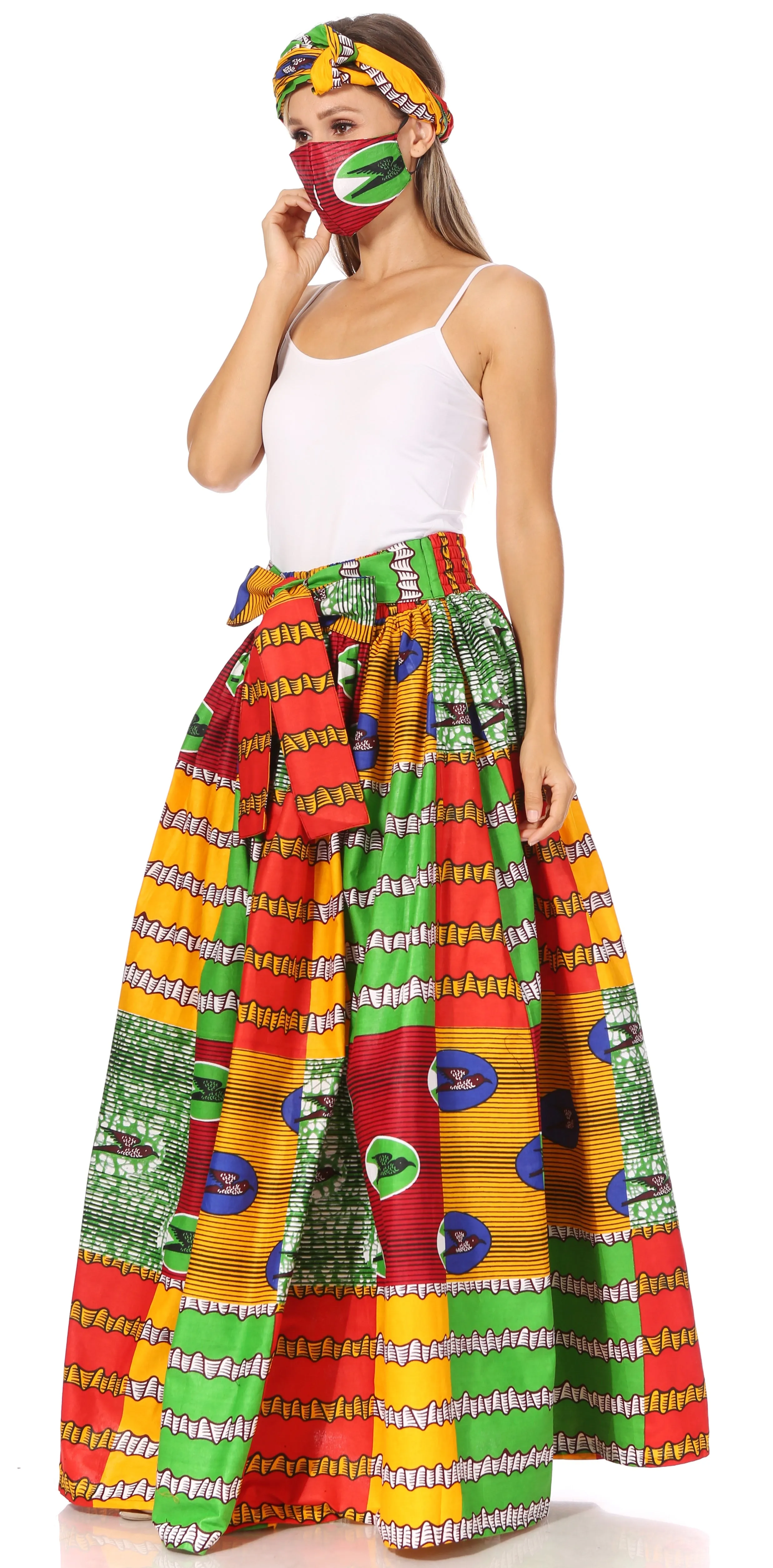 Sakkas Asma's Second Convertible Traditional Wax Print Maxi Skirt with Adjustable Straps