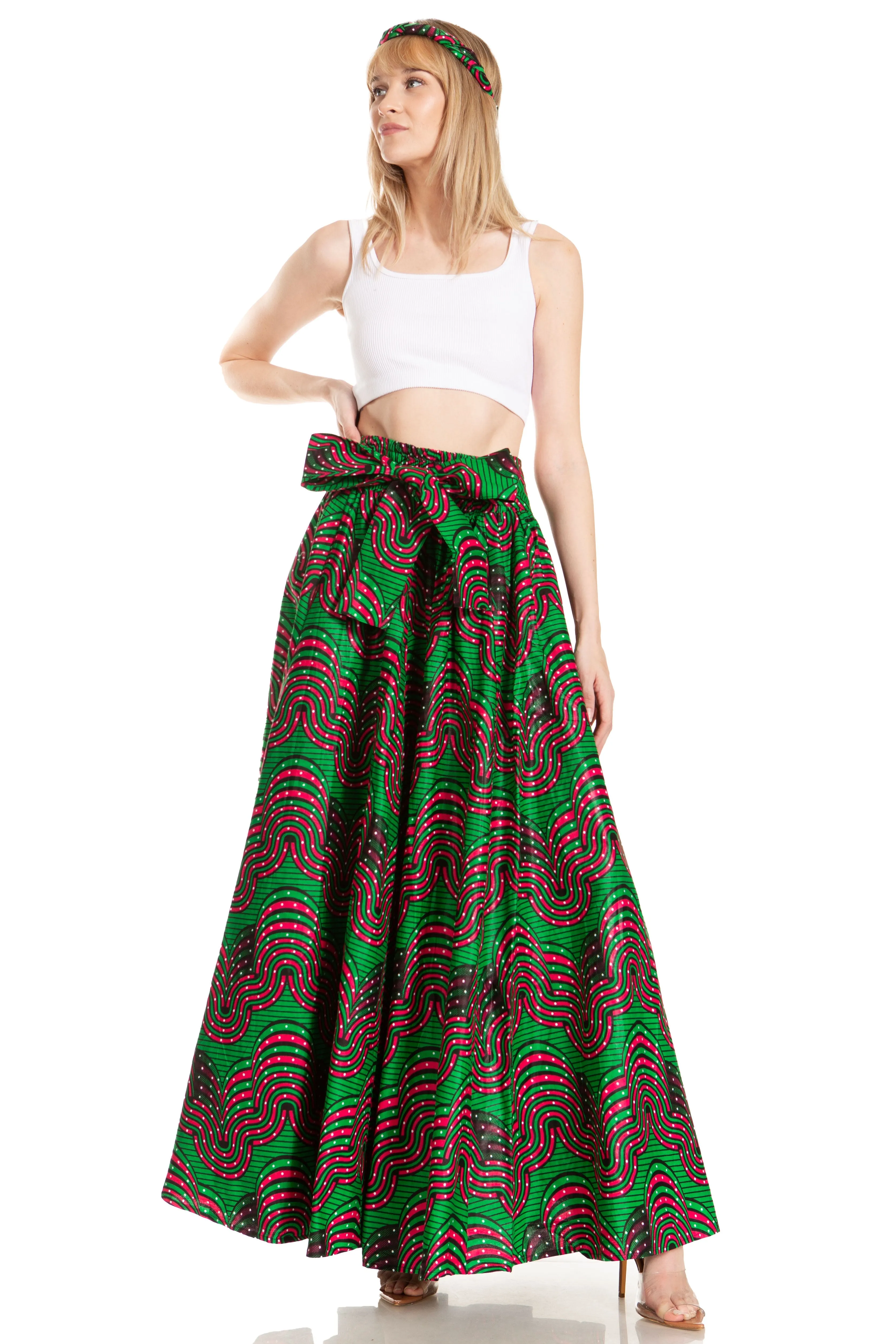 Sakkas Asma's Second Convertible Traditional Wax Print Maxi Skirt with Adjustable Straps