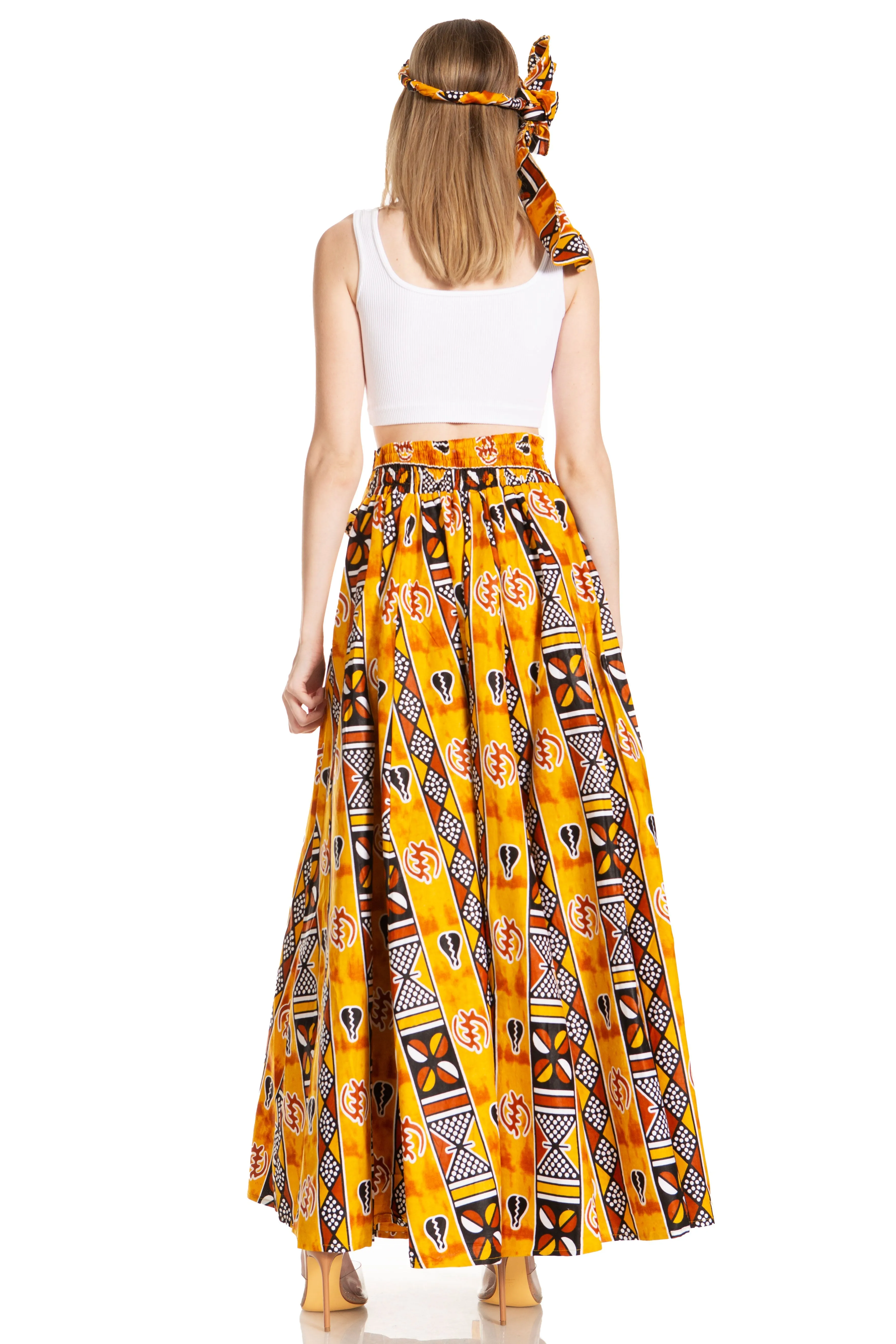 Sakkas Asma's Second Convertible Traditional Wax Print Maxi Skirt with Adjustable Straps