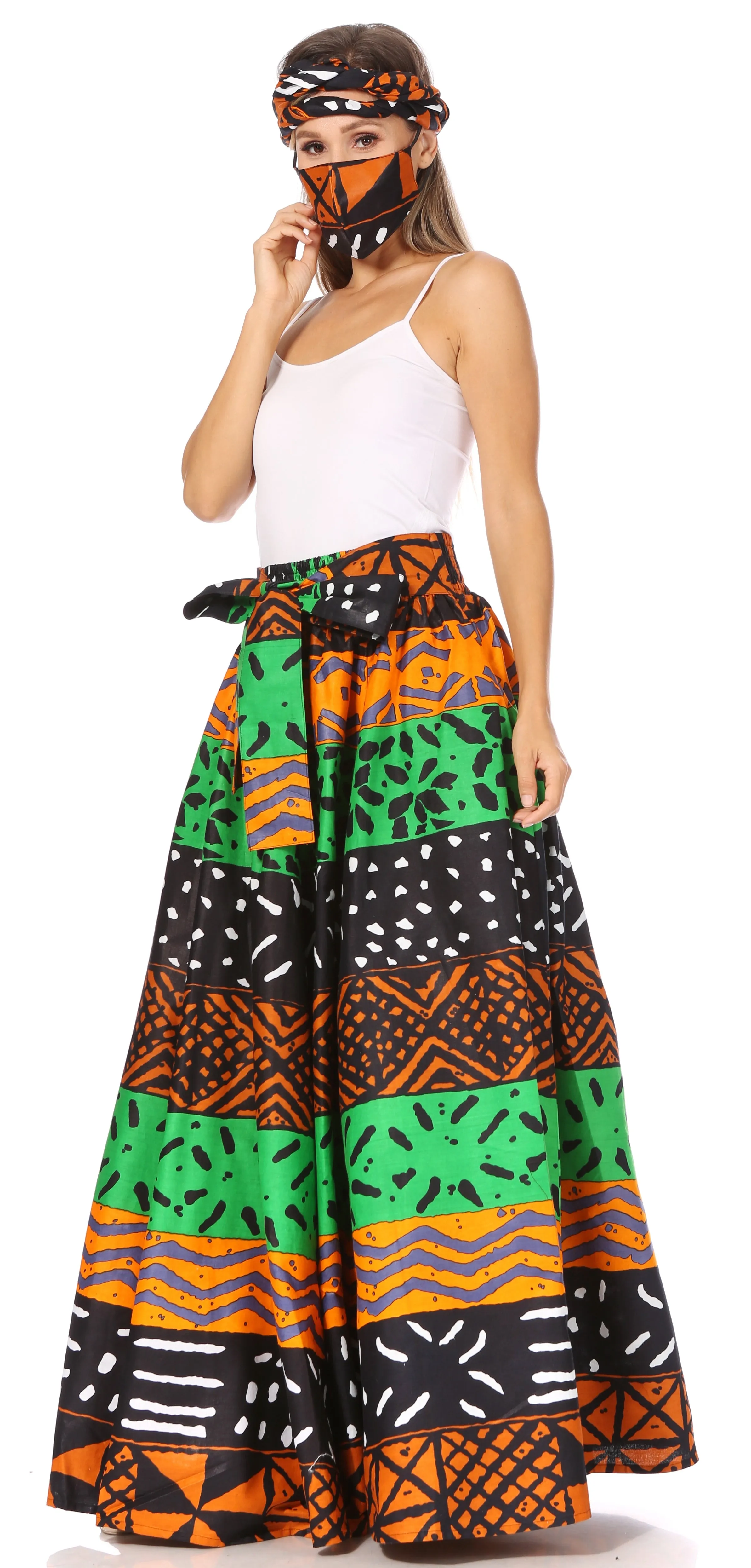 Sakkas Asma's Second Convertible Traditional Wax Print Maxi Skirt with Adjustable Straps