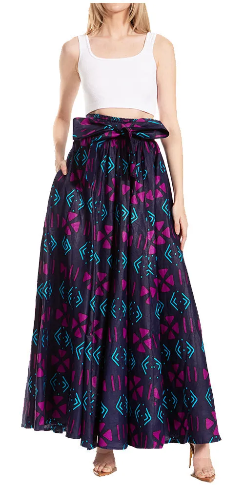 Sakkas Asma's Second Convertible Traditional Wax Print Maxi Skirt with Adjustable Straps