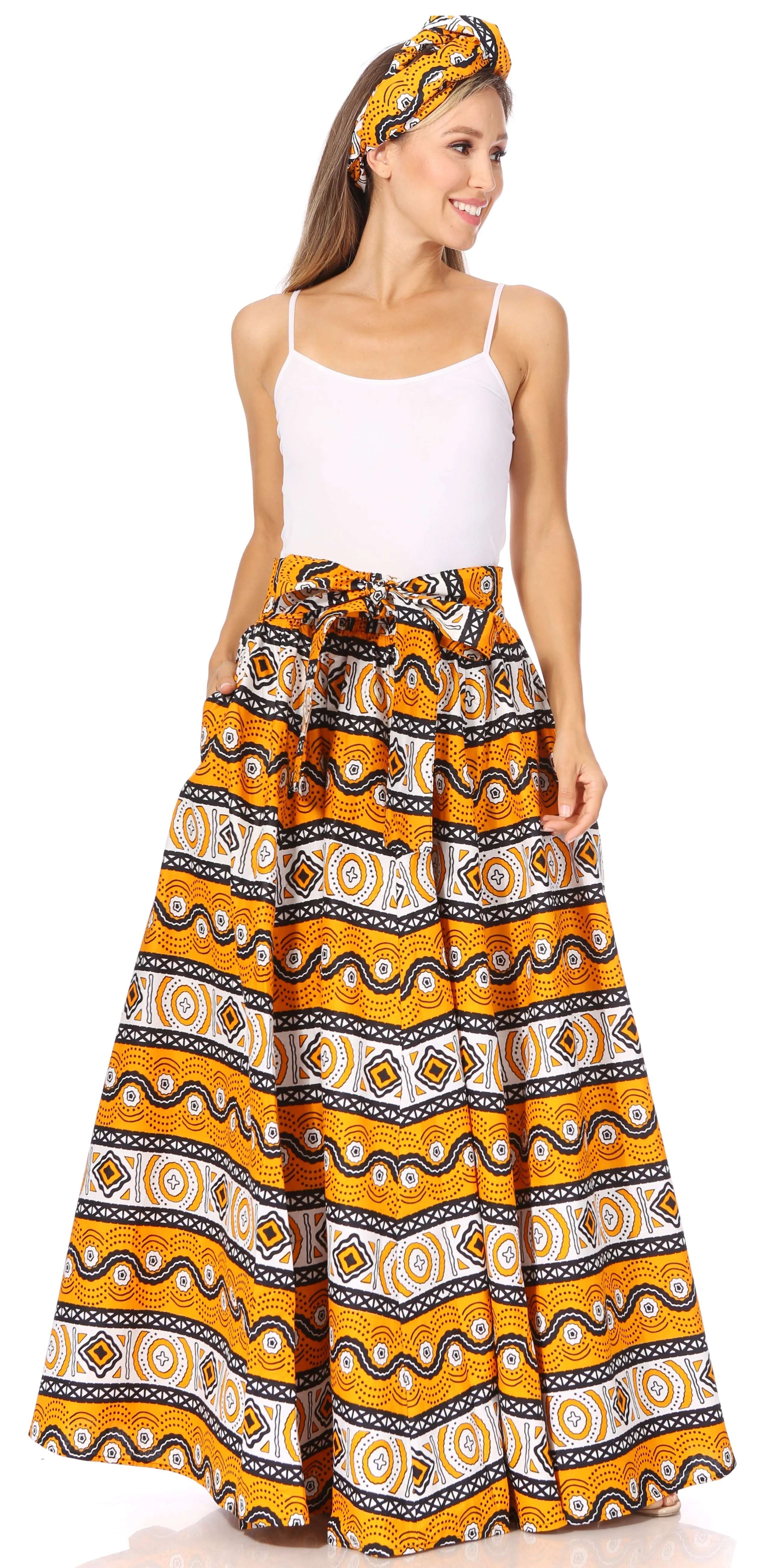 Sakkas Asma's Second Convertible Traditional Wax Print Maxi Skirt with Adjustable Straps