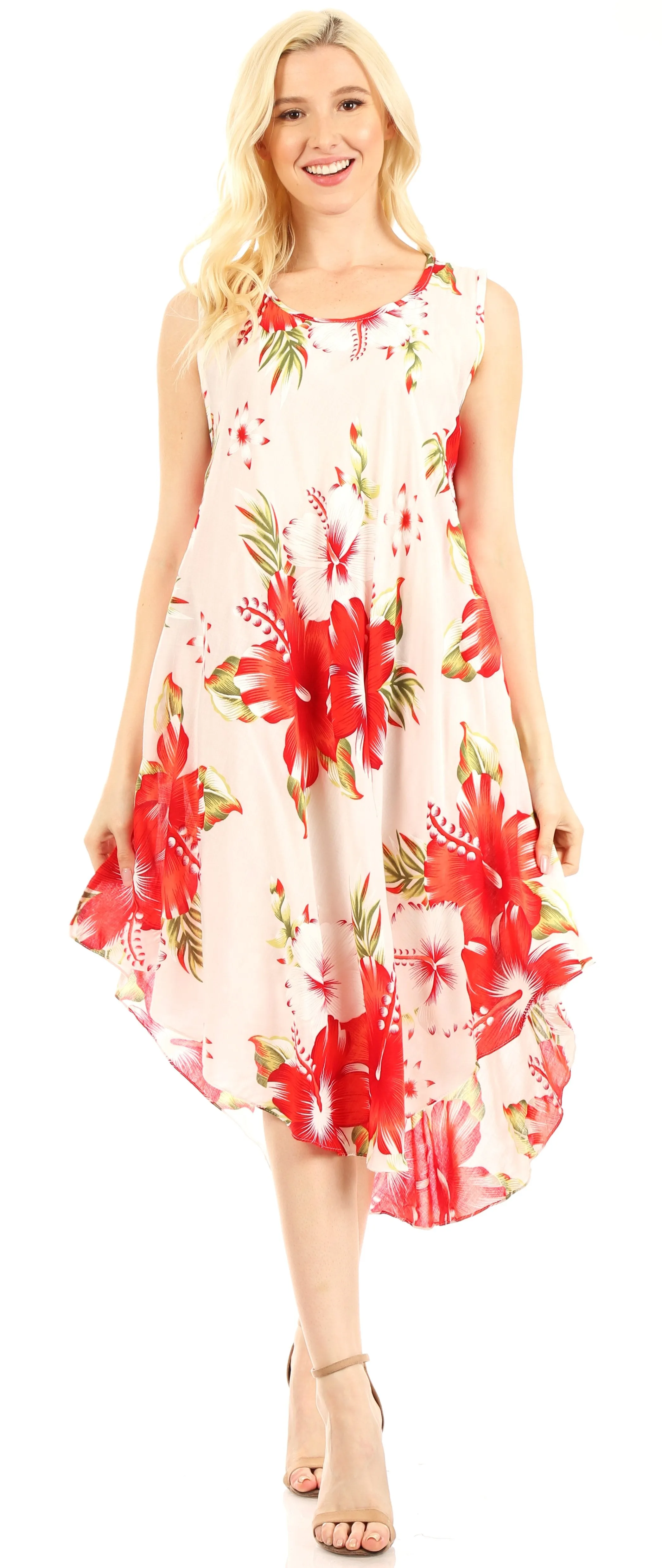 Sakkas Clara Women's Casual Summer Sleeveless Sundress Loose Floral Print Dress