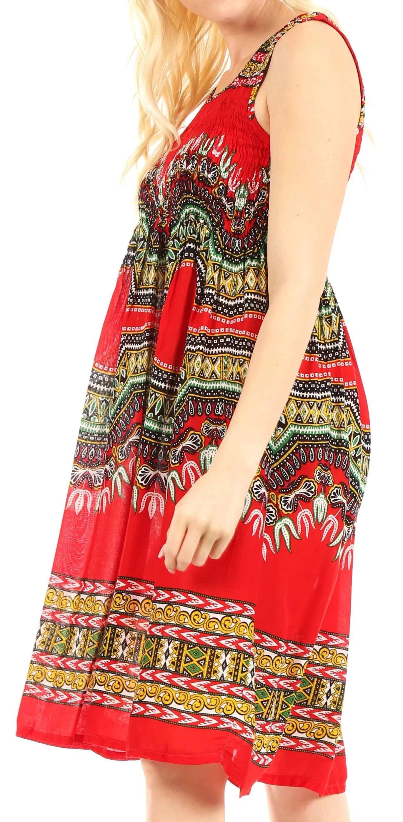 Sakkas Darcia Women's Casual Summer Cocktail Elastic Stretchy Dashiki Print Dress