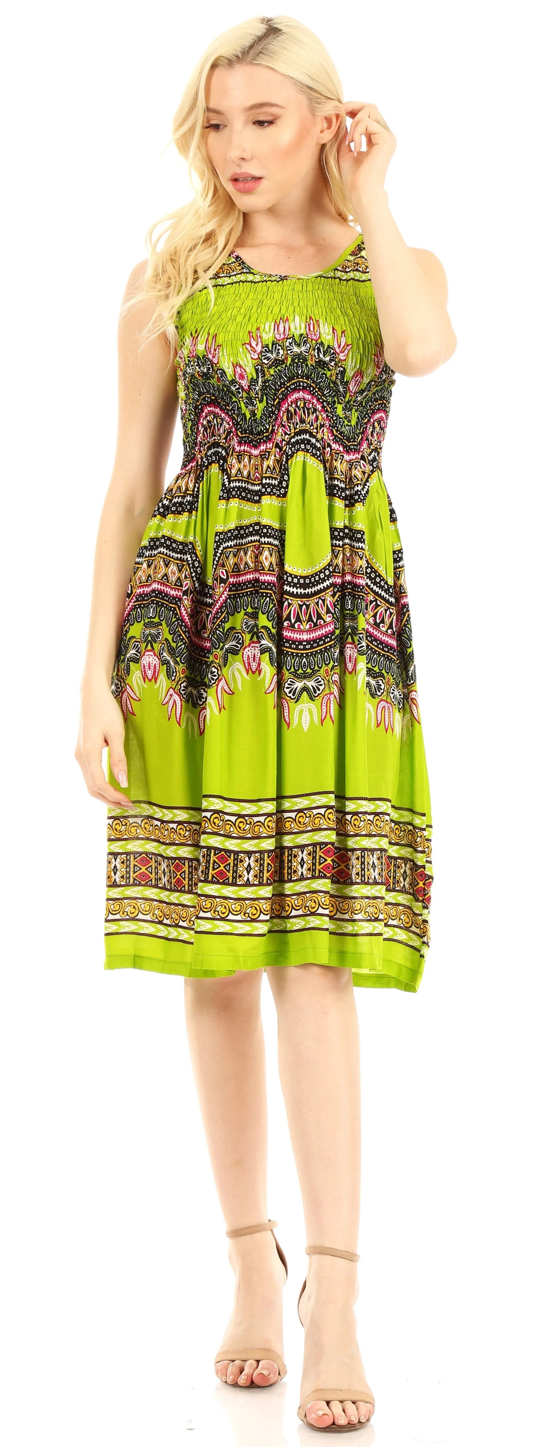 Sakkas Darcia Women's Casual Summer Cocktail Elastic Stretchy Dashiki Print Dress