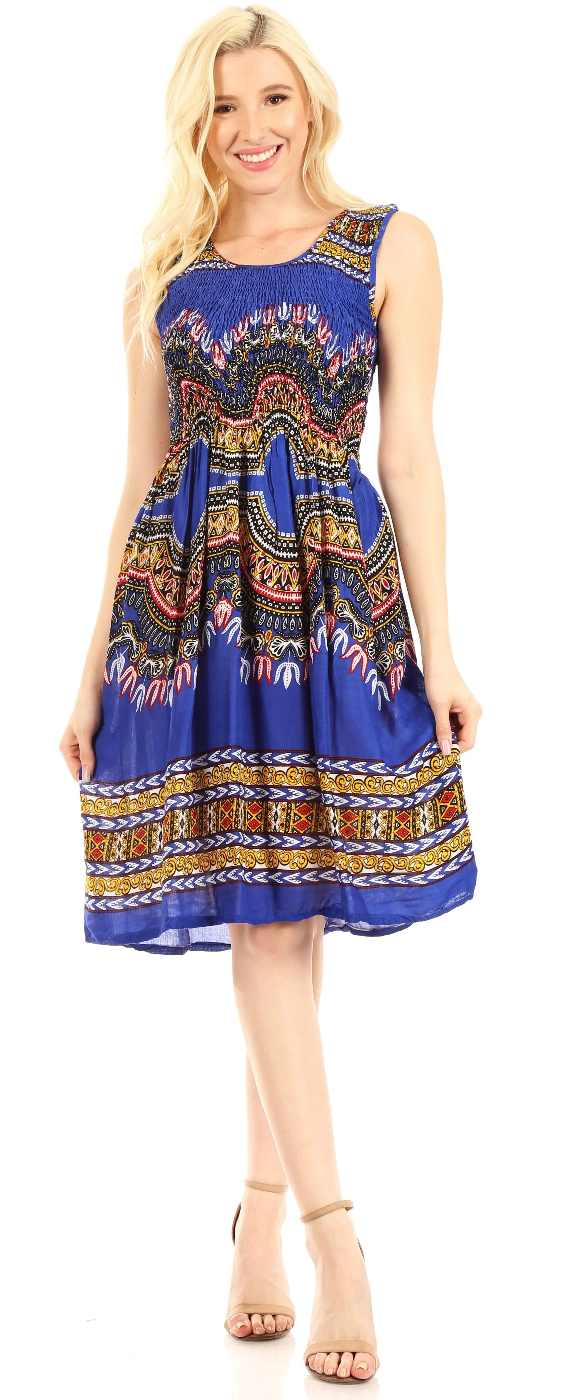 Sakkas Darcia Women's Casual Summer Cocktail Elastic Stretchy Dashiki Print Dress