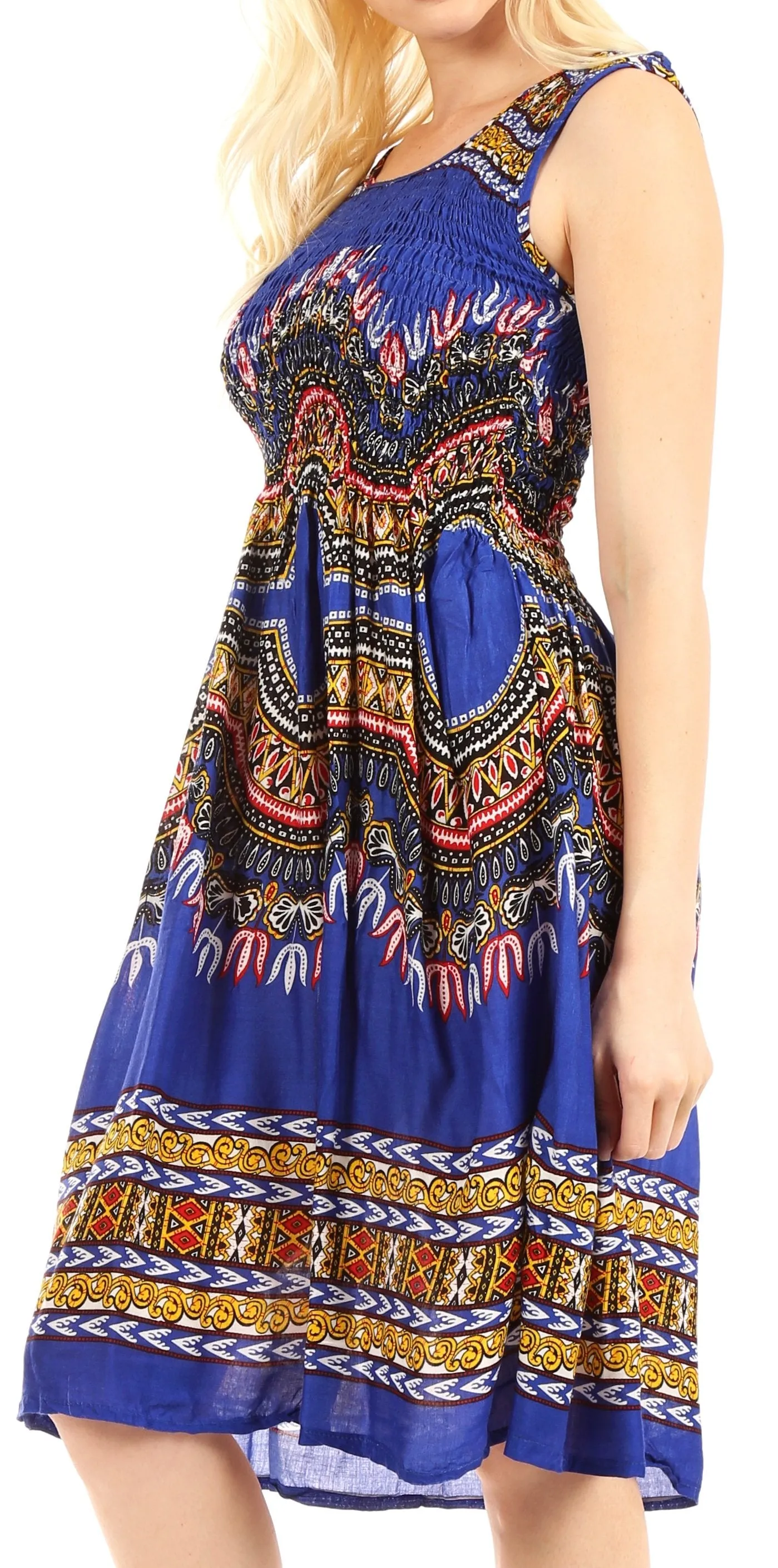 Sakkas Darcia Women's Casual Summer Cocktail Elastic Stretchy Dashiki Print Dress