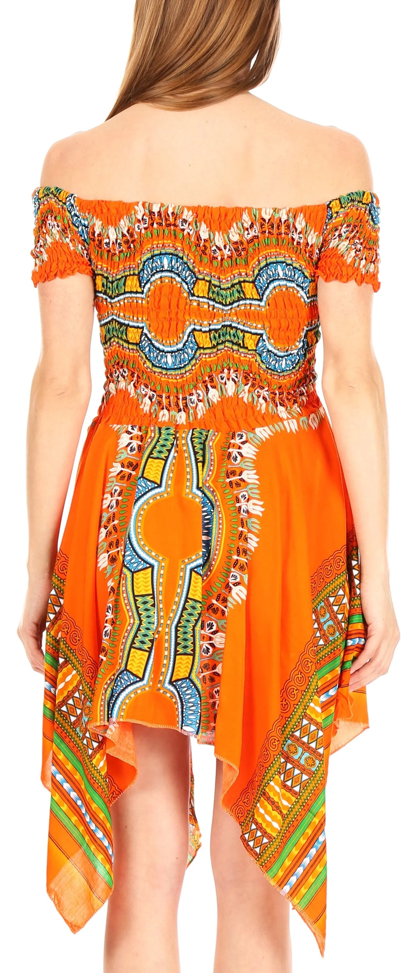 Sakkas Femi Women's Casual Cocktail Off Shoulder Dashiki African Stretchy Dress