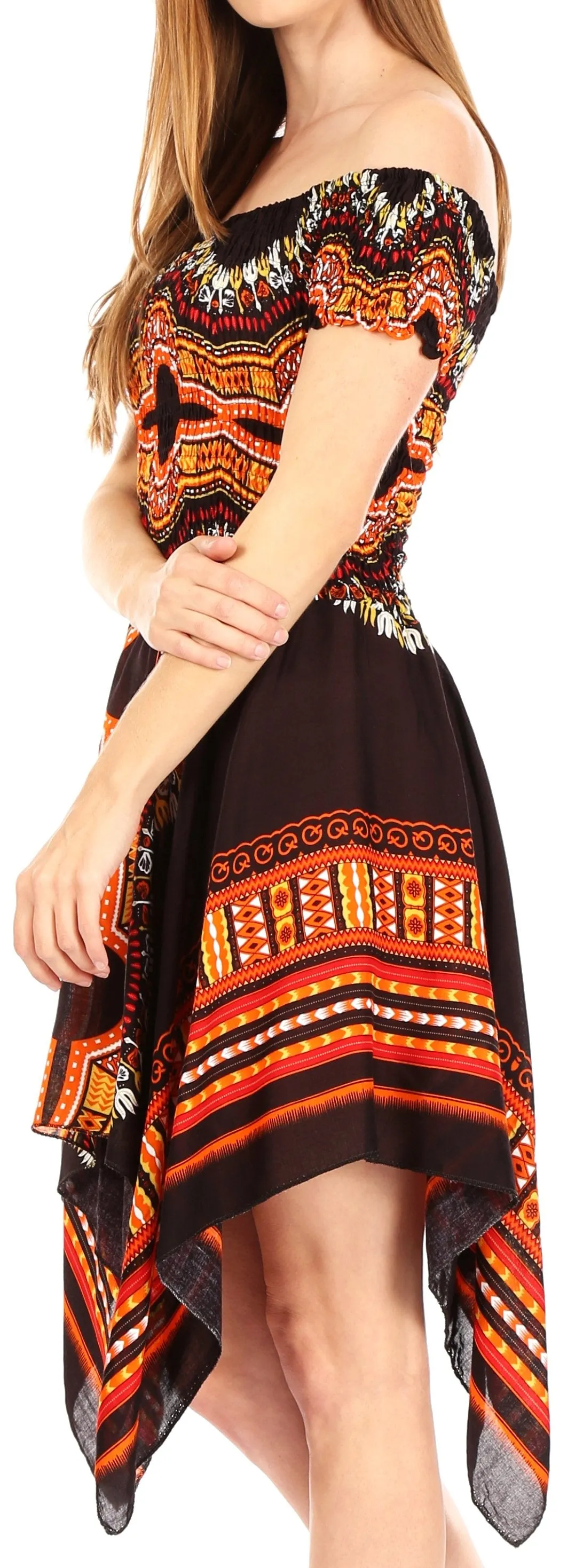 Sakkas Femi Women's Casual Cocktail Off Shoulder Dashiki African Stretchy Dress