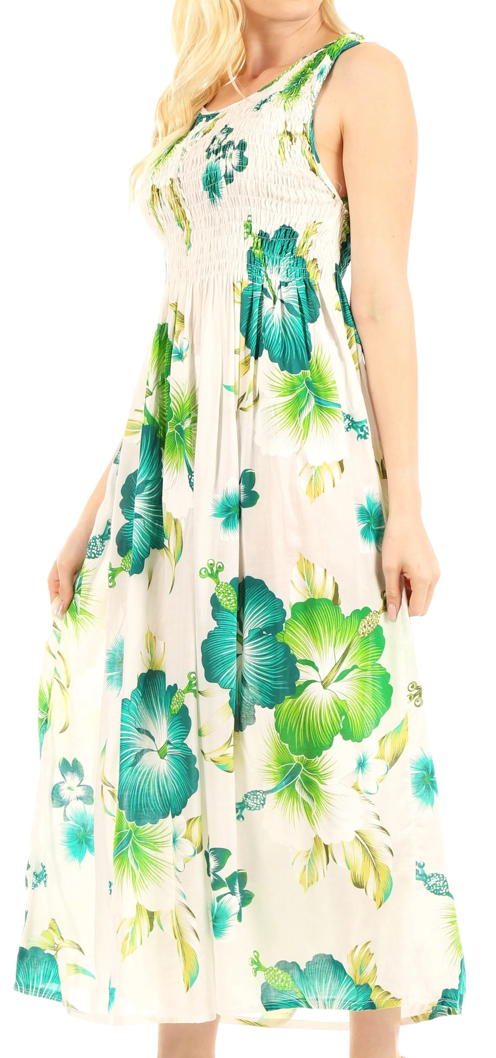 Sakkas Iyabo Women's Sleeveless Casual Summer Floral Print Dress Maxi Long Stretch