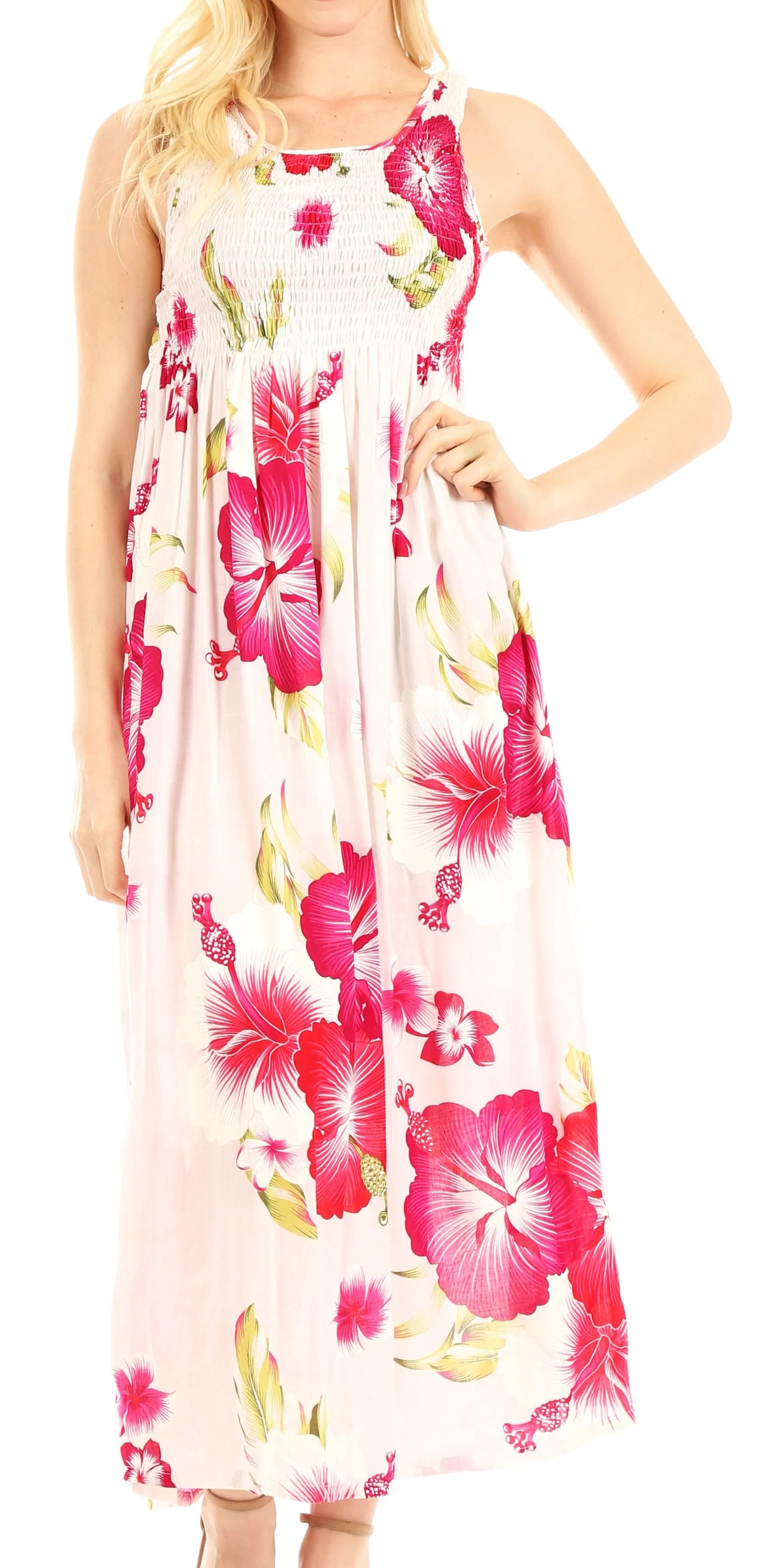 Sakkas Iyabo Women's Sleeveless Casual Summer Floral Print Dress Maxi Long Stretch