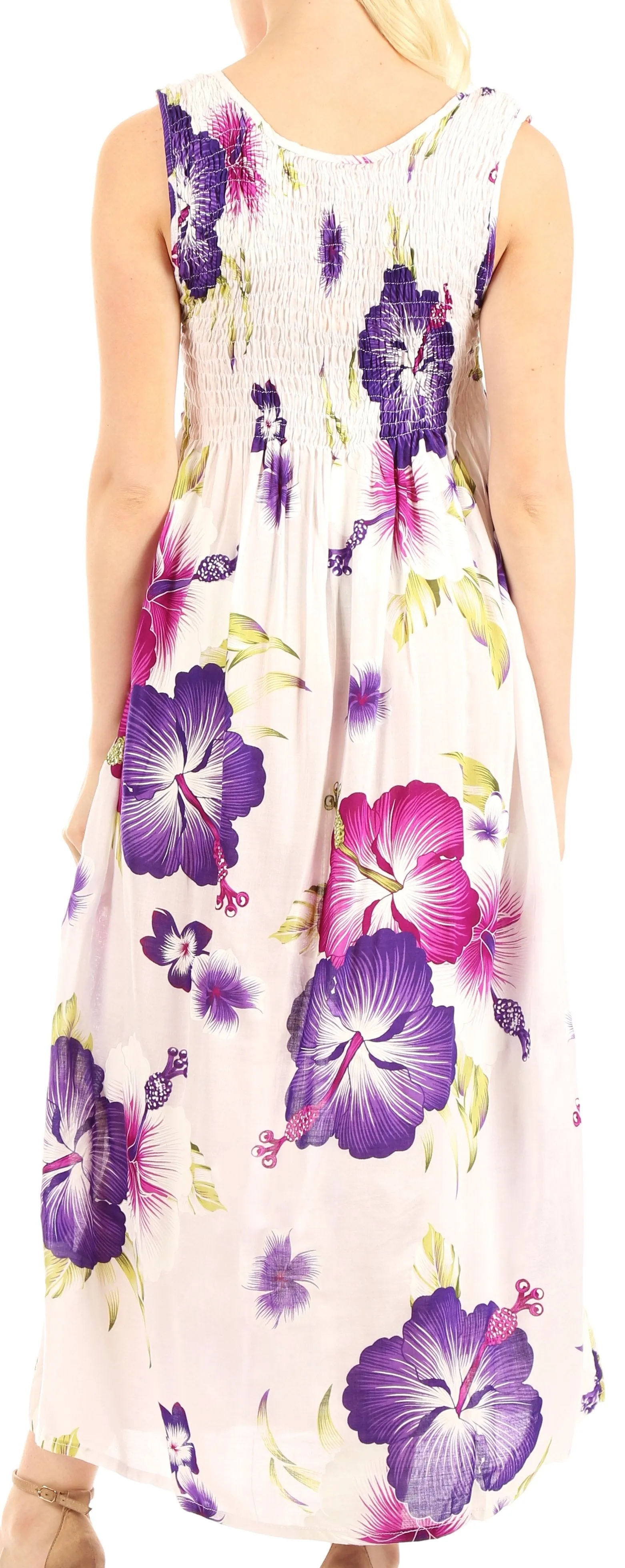 Sakkas Iyabo Women's Sleeveless Casual Summer Floral Print Dress Maxi Long Stretch