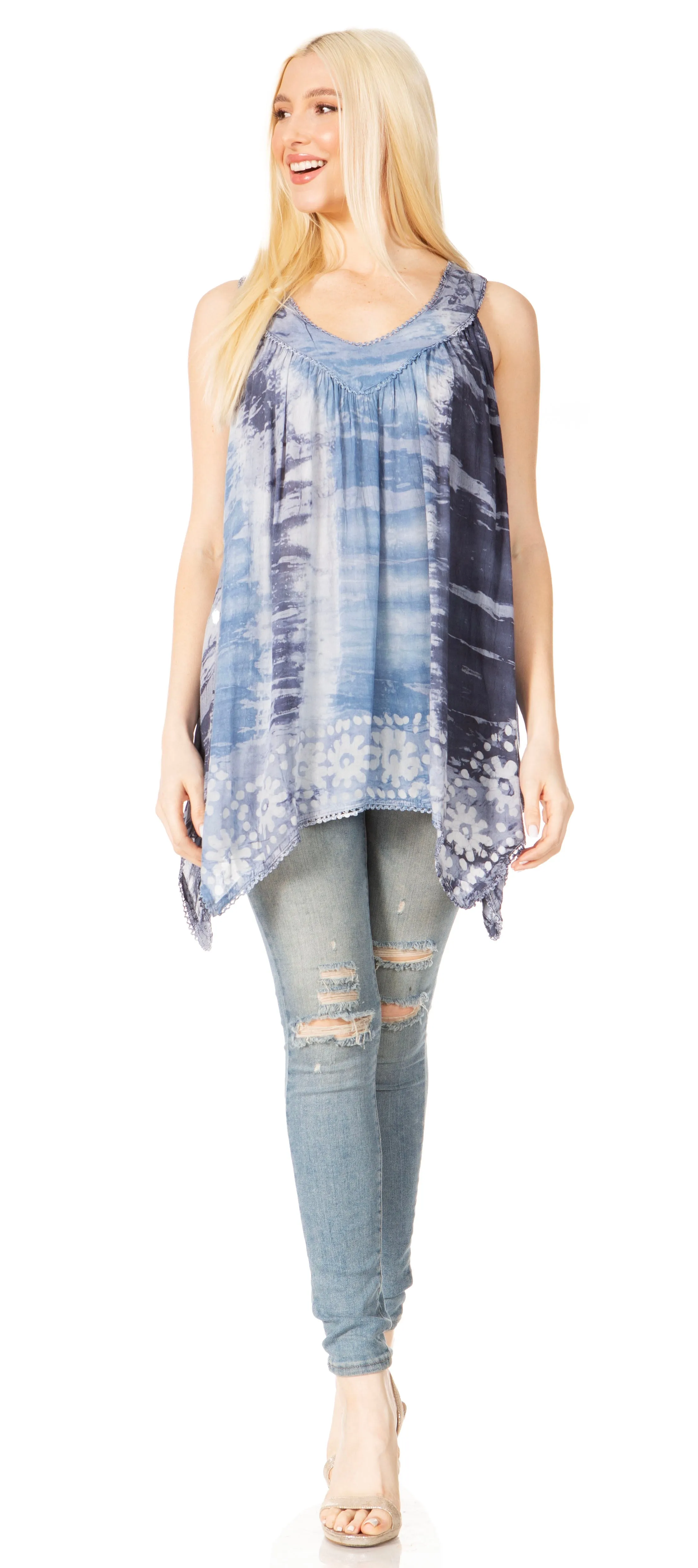 Sakkas Ligia Women's Sleeveless Tie Dye Tank Top: Classic Casual Loose Fit for Summer