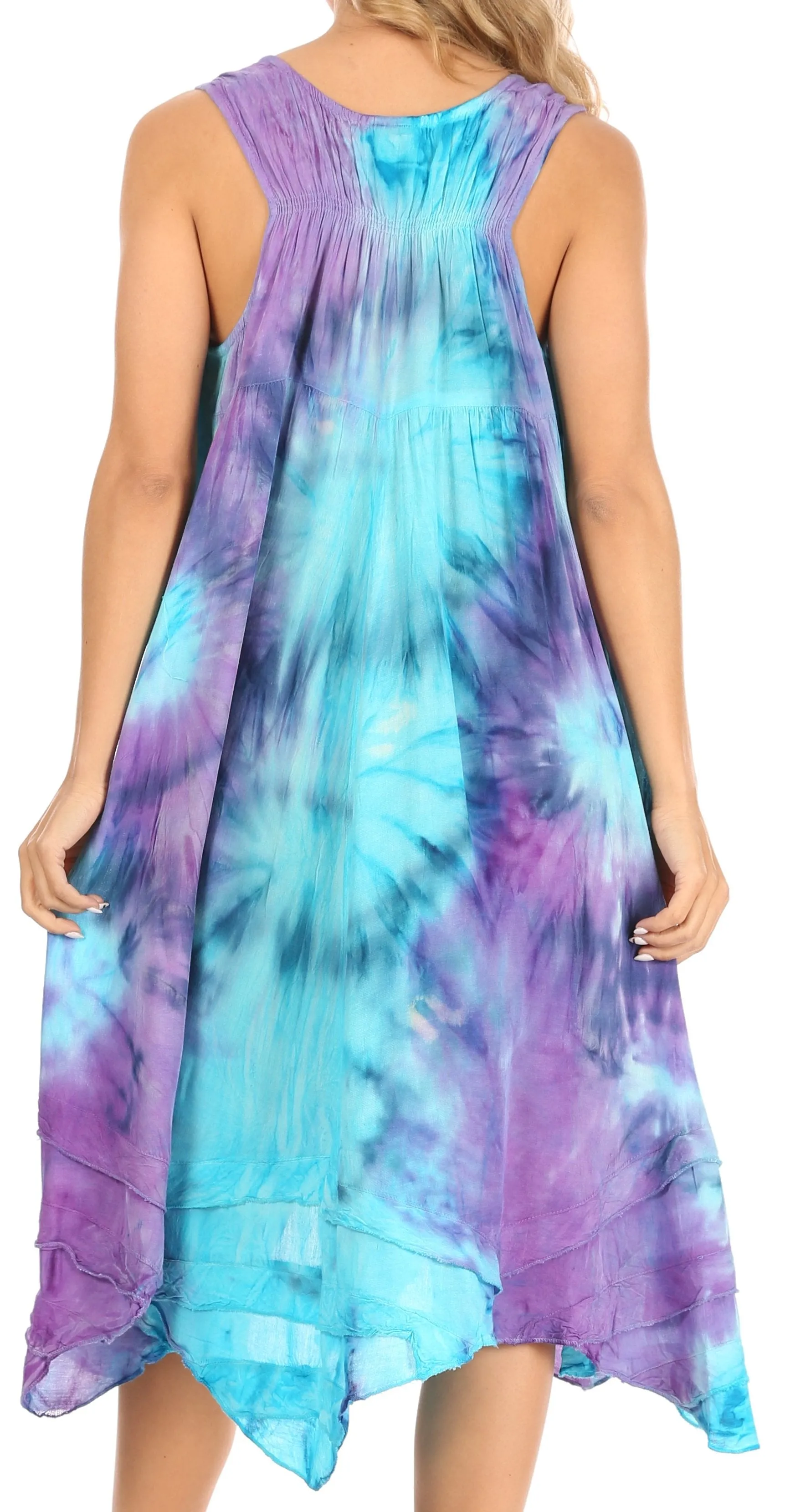 Sakkas Magy Women's Casual Summer Sleeveless Loose Tank Dress Tie-dye Floral Print