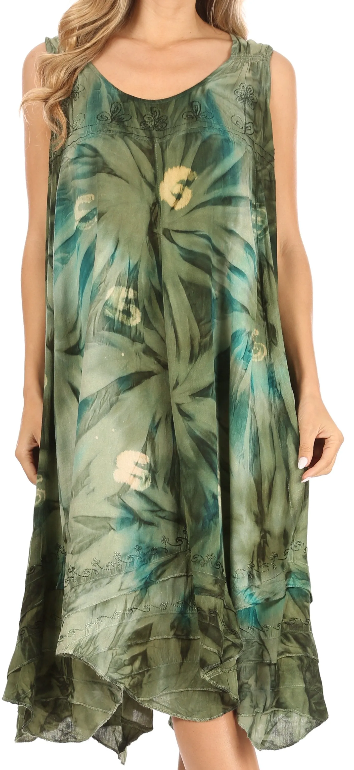 Sakkas Magy Women's Casual Summer Sleeveless Loose Tank Dress Tie-dye Floral Print