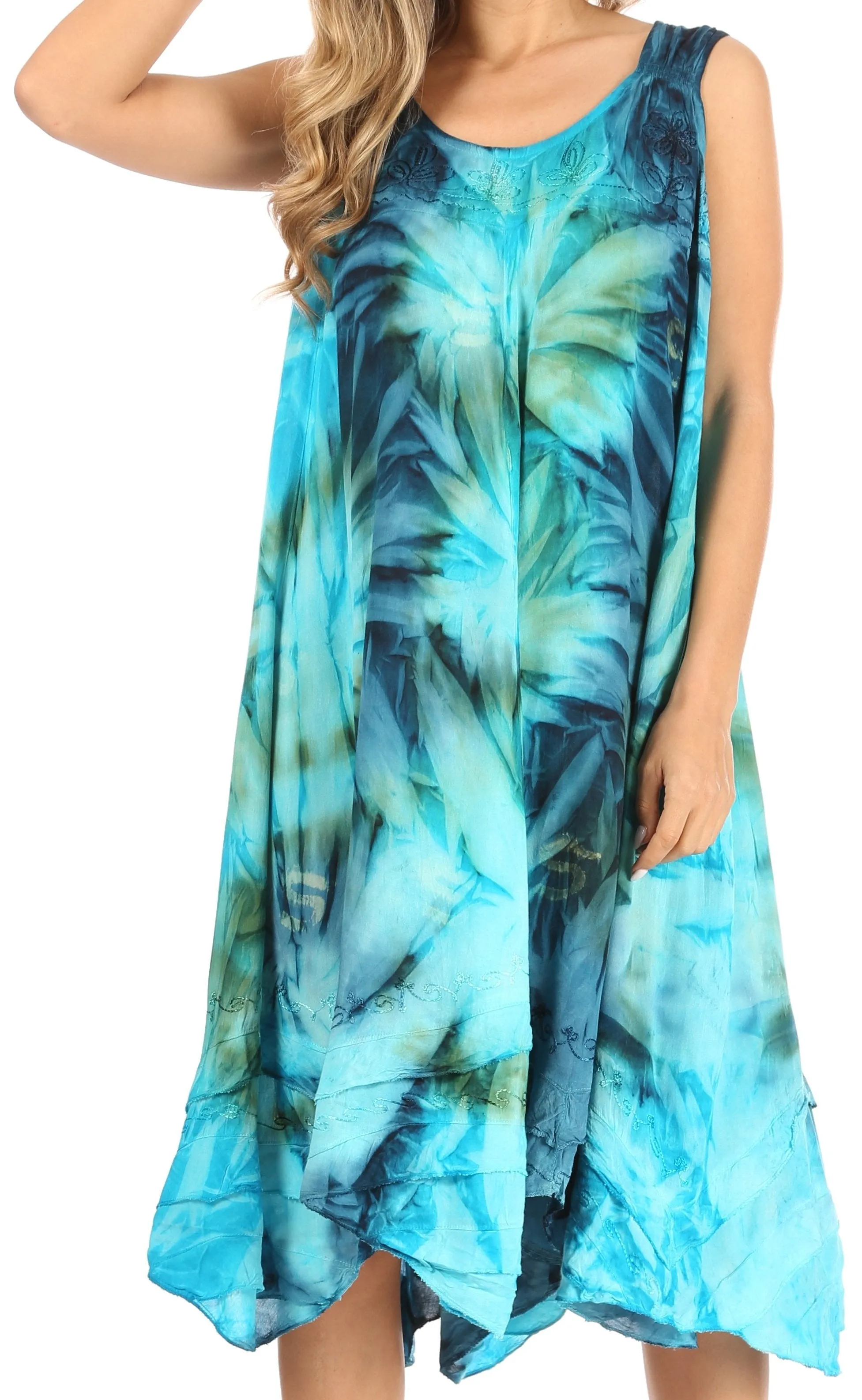 Sakkas Magy Women's Casual Summer Sleeveless Loose Tank Dress Tie-dye Floral Print