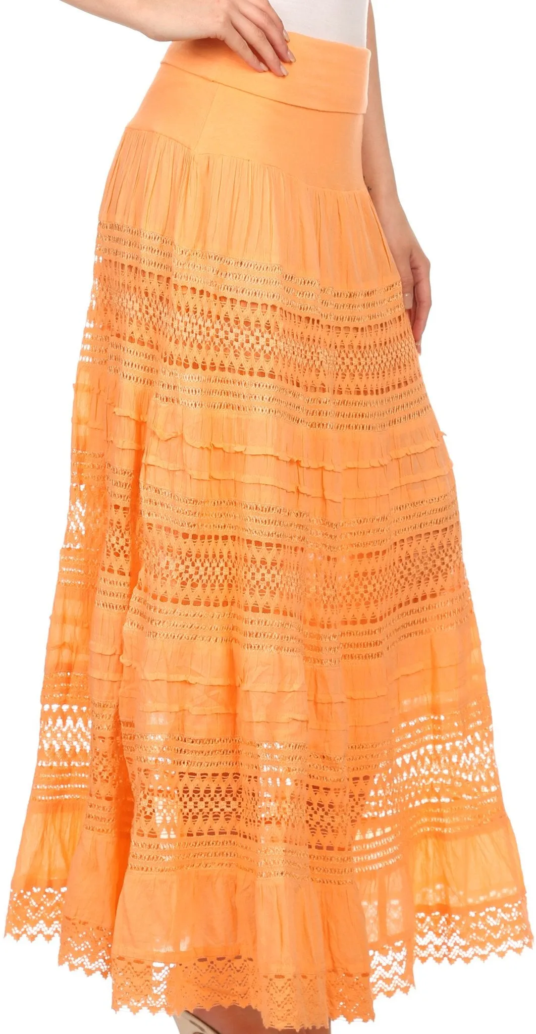 Sakkas March Bohemian Lace Embroidered Skirt With Lining And Foldover Waist