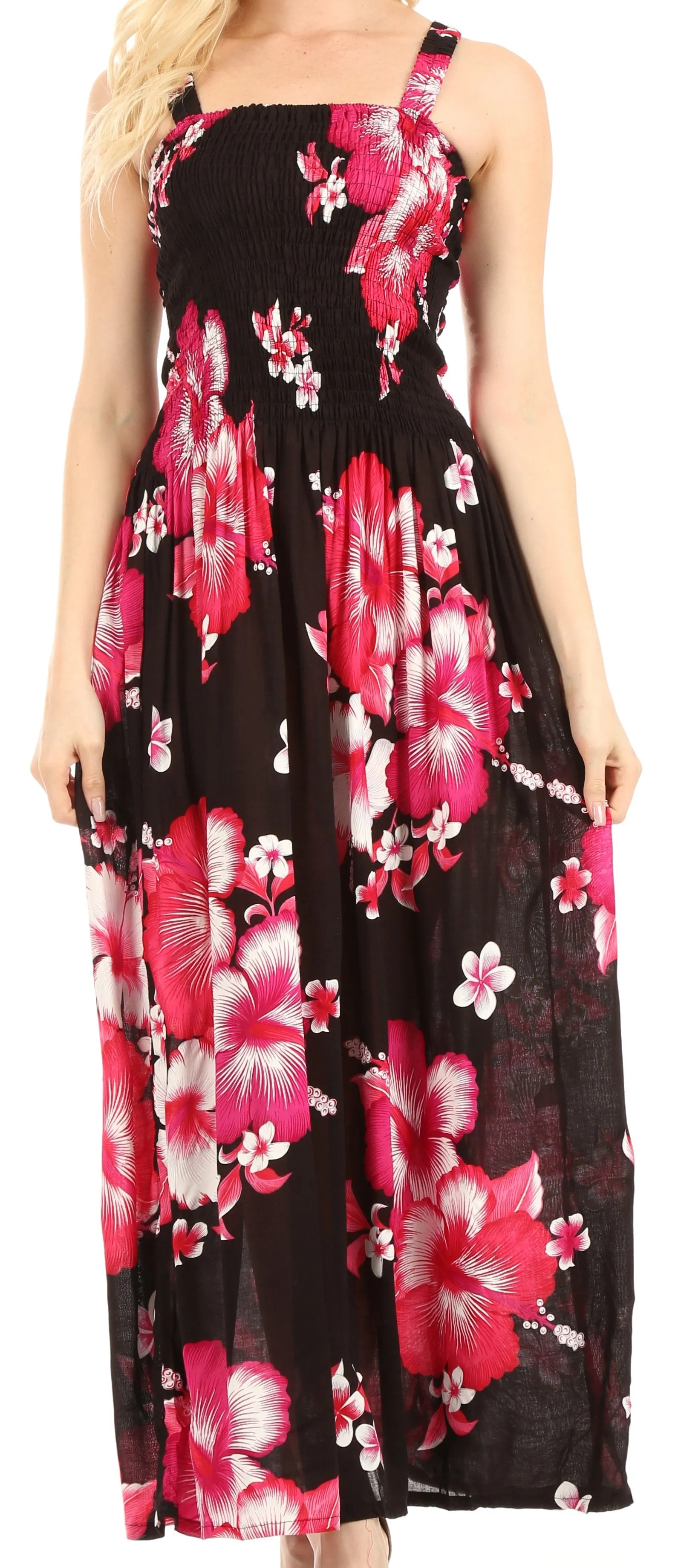 Sakkas Naida Women's  Casual Summer Long Sleeveless Stretchy Floral Print Dress