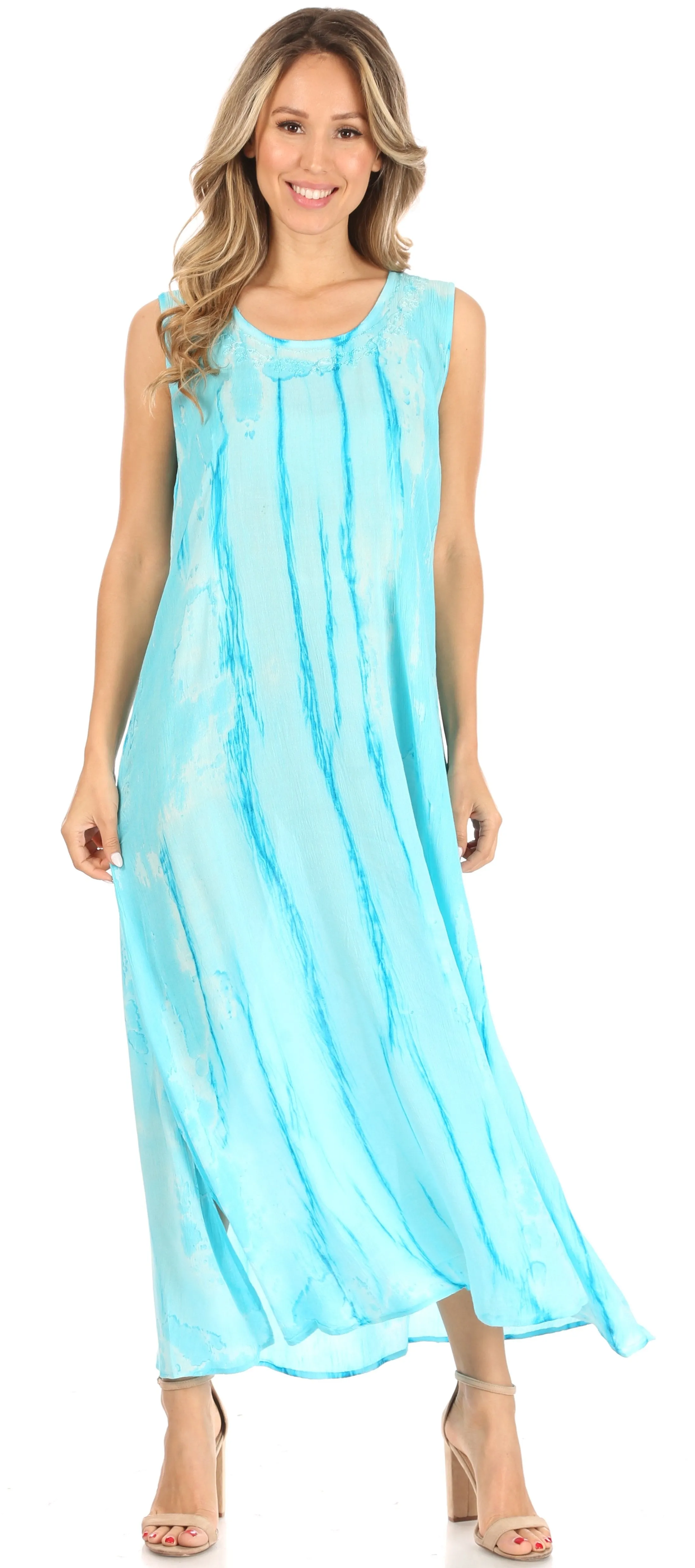 Sakkas Raquel Women's Casual Sleeveless Maxi Summer Caftan Column Dress Tie-Dye