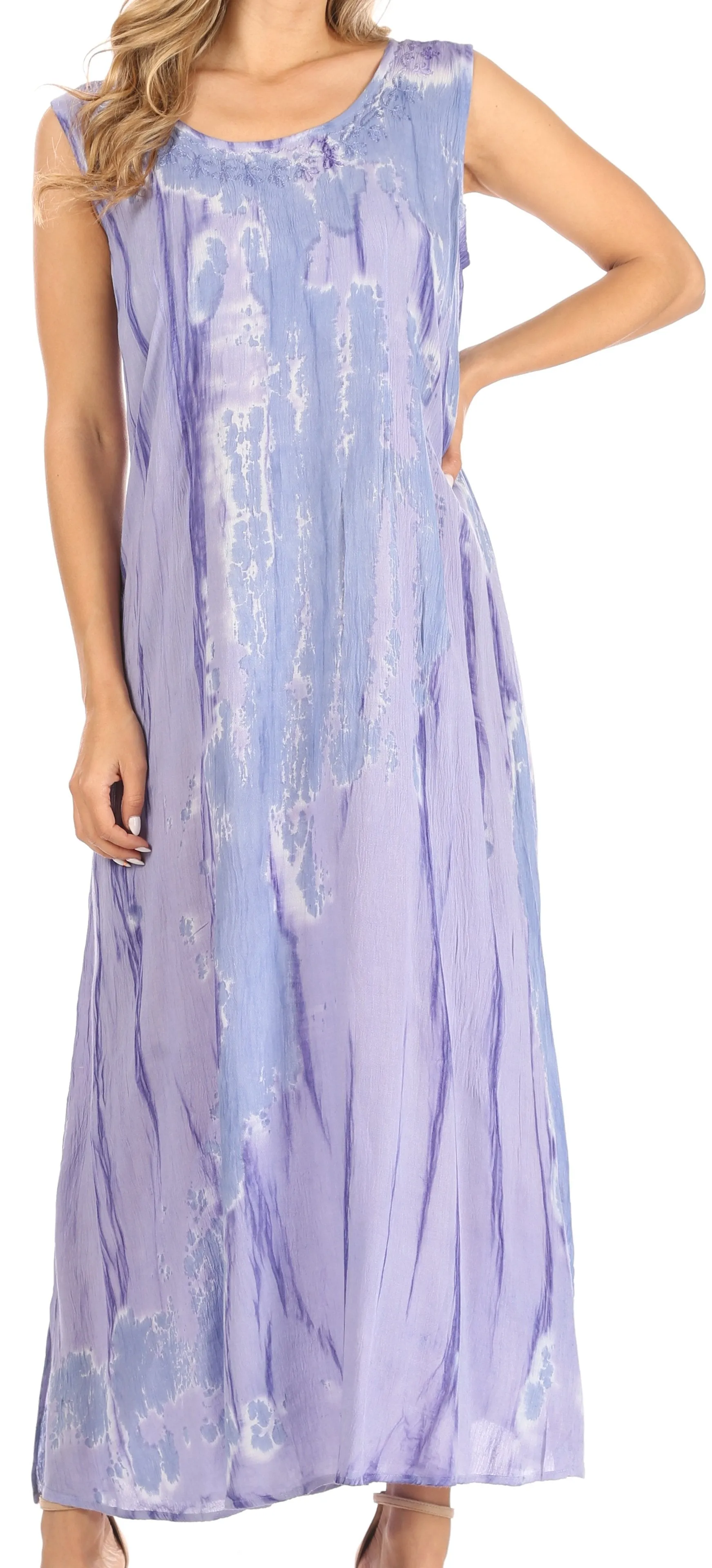 Sakkas Raquel Women's Casual Sleeveless Maxi Summer Caftan Column Dress Tie-Dye