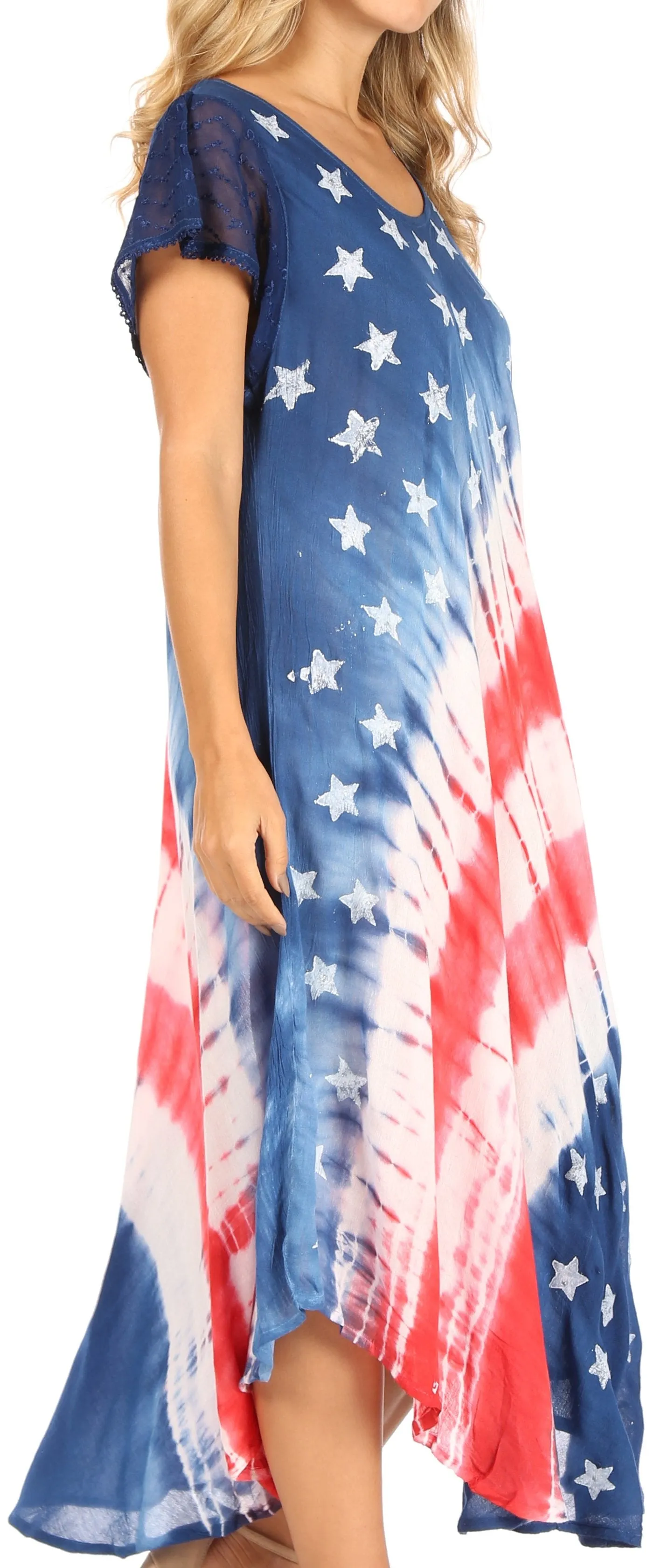 Sakkas Sara Women's Patriotic Flag Loose Summer Casual Dress Lightweight Print