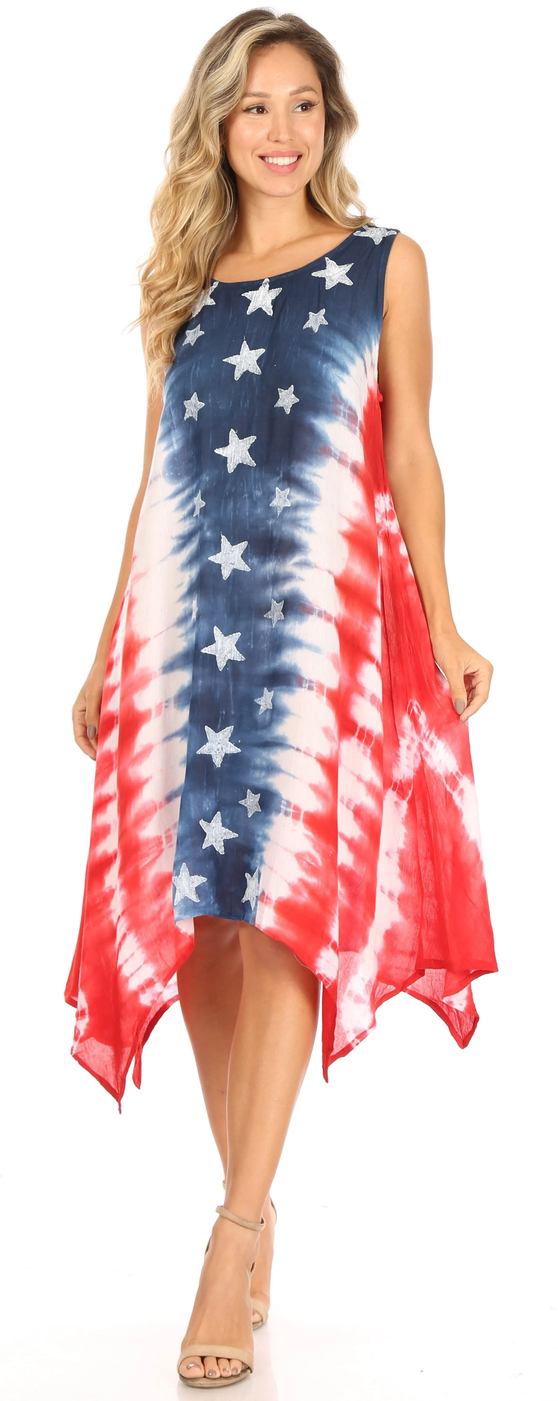 Sakkas Sara Women's Patriotic Flag Loose Summer Casual Dress Lightweight Print