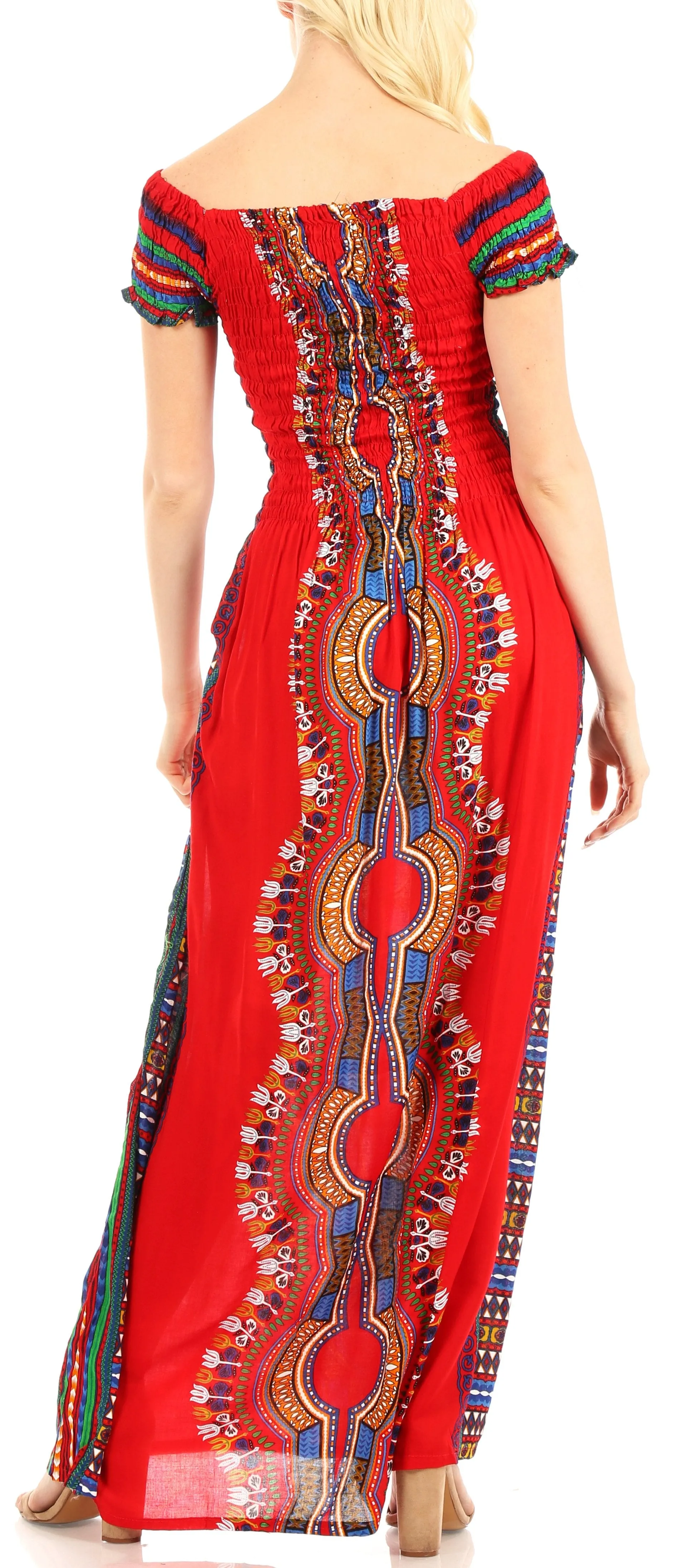 Sakkas Siona Women's Long Maxi Casual Off Shoulder Dashiki African Dress Elastic