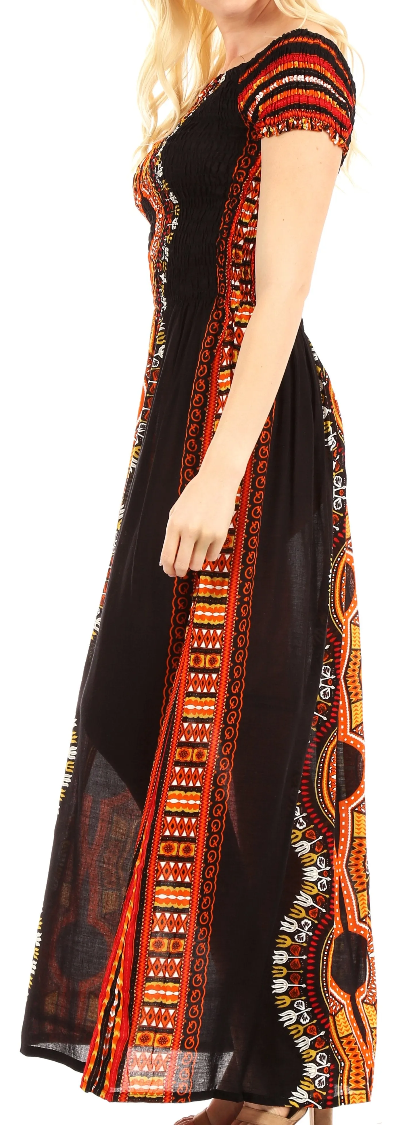 Sakkas Siona Women's Long Maxi Casual Off Shoulder Dashiki African Dress Elastic