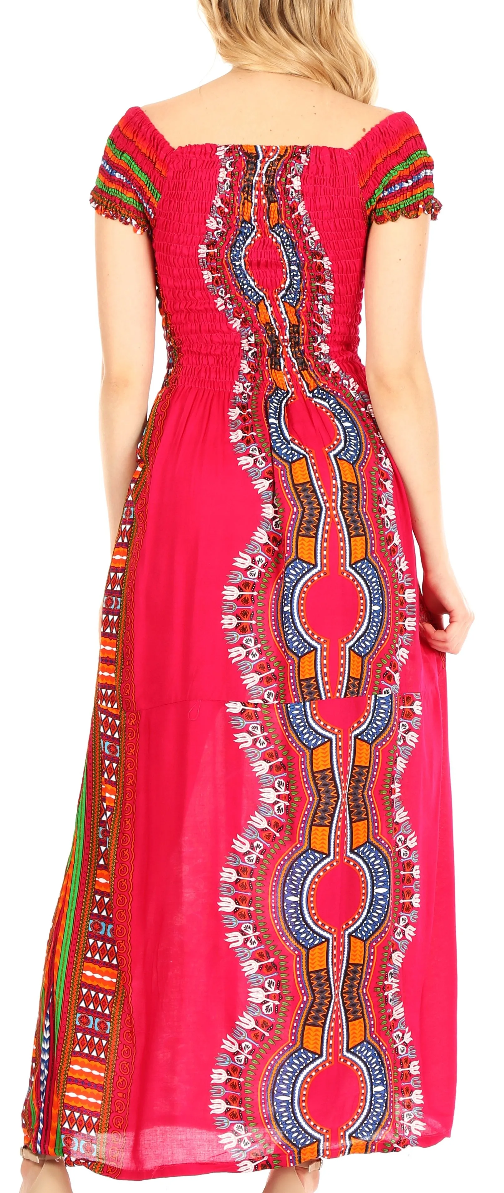 Sakkas Siona Women's Long Maxi Casual Off Shoulder Dashiki African Dress Elastic