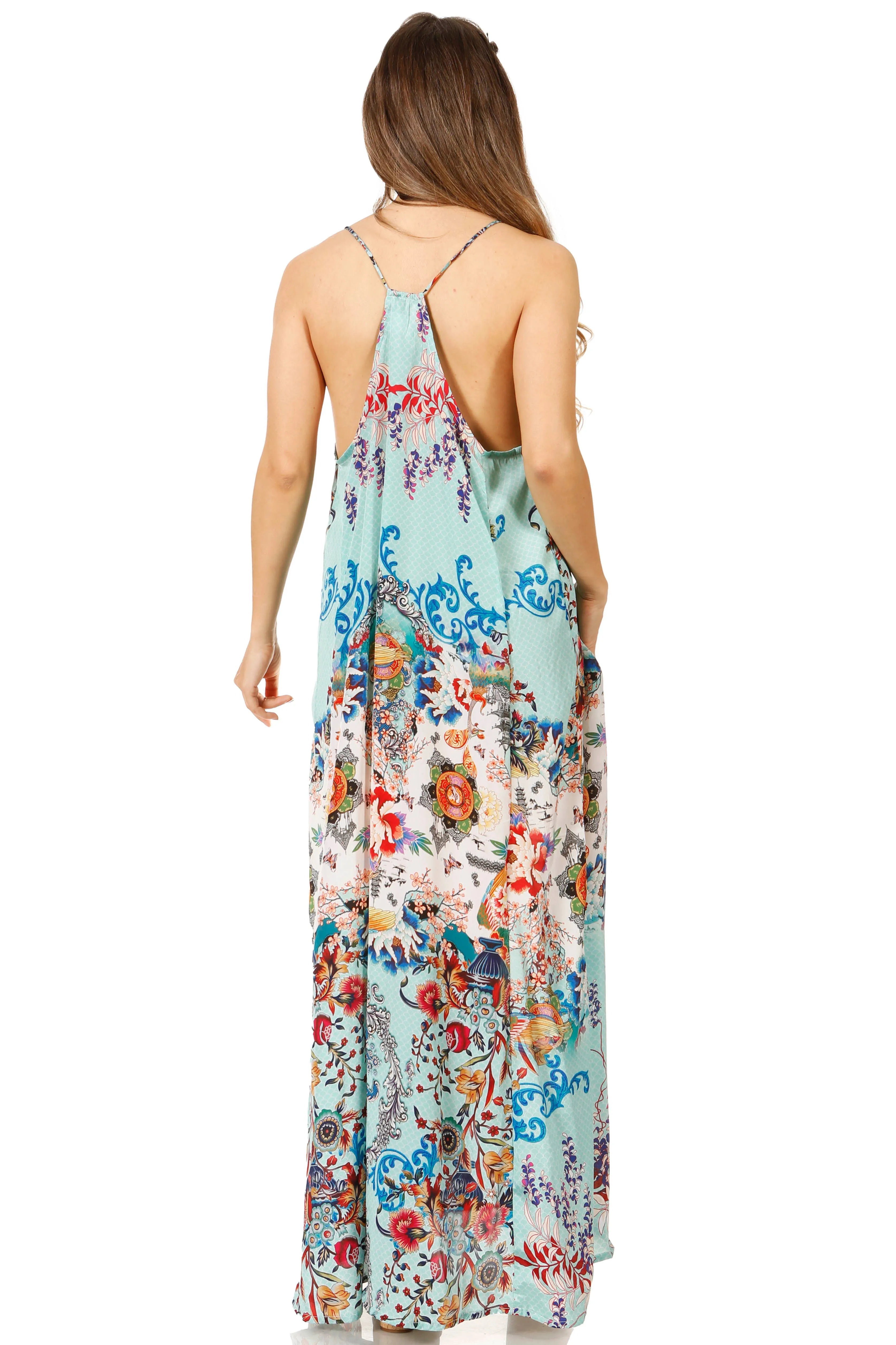 Sakkas Sofia Women's Spaghetti Strap V-neck Floral Print Summer Casual Maxi Dress