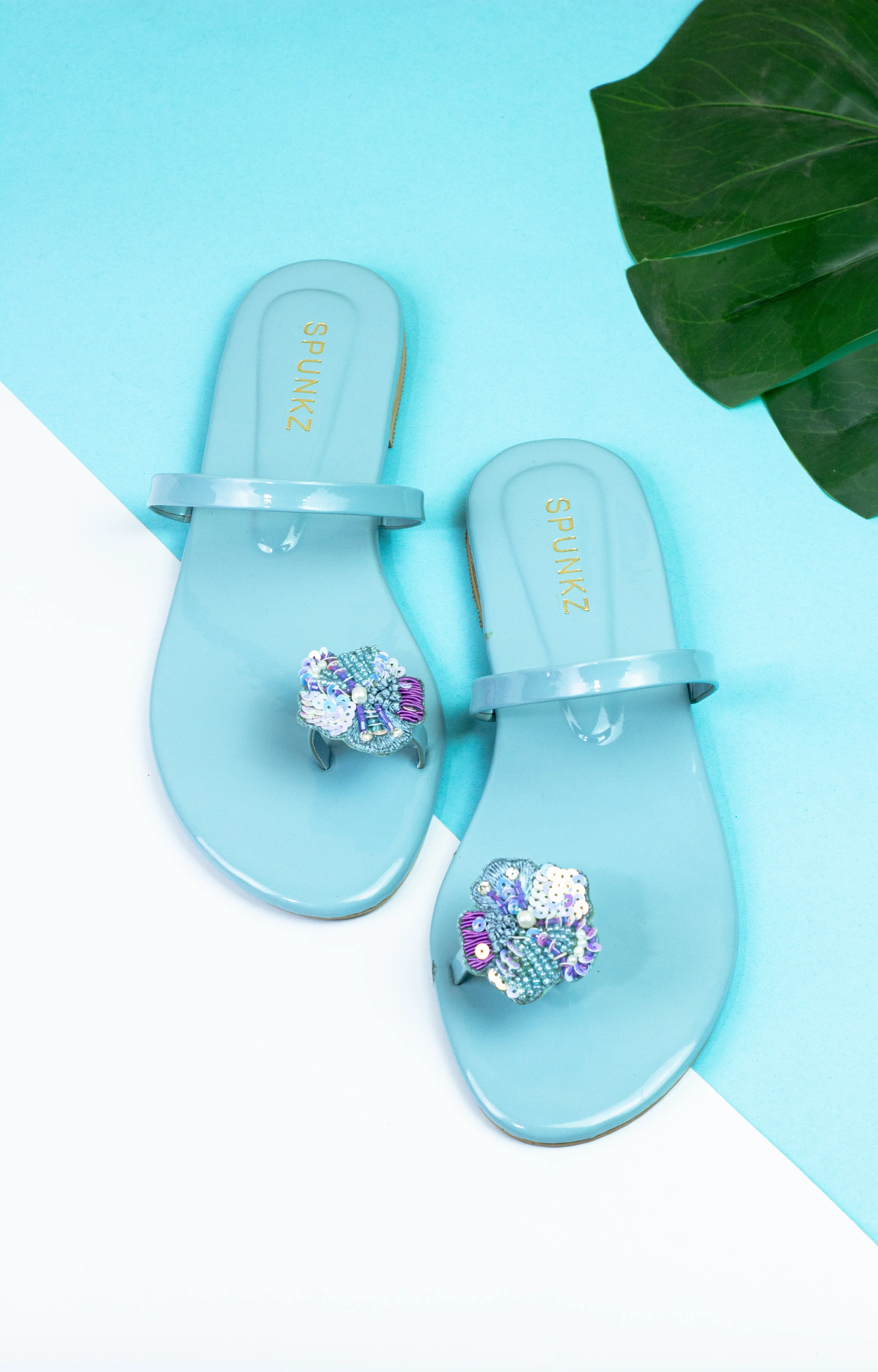 Spunkz Blue beads Sequins Embellished Flip Flops