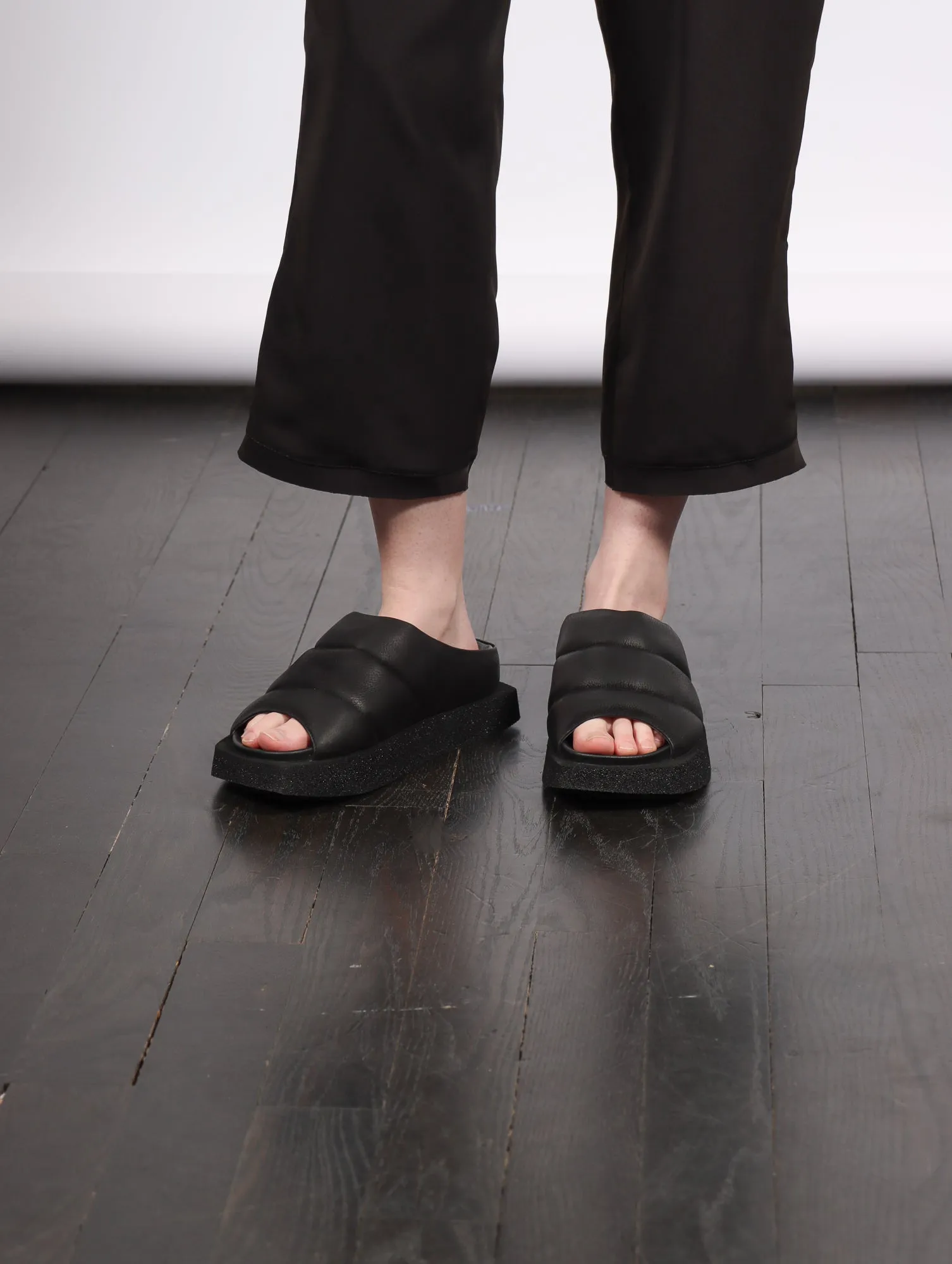 Square Puff Slide in Black by Lofina