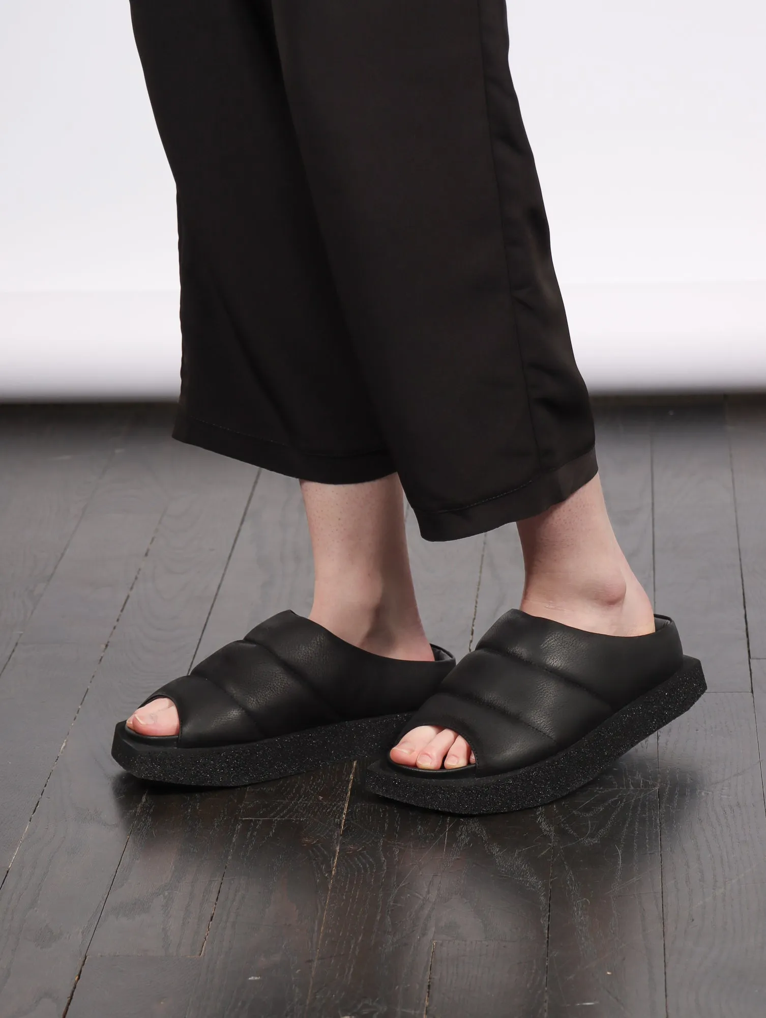 Square Puff Slide in Black by Lofina