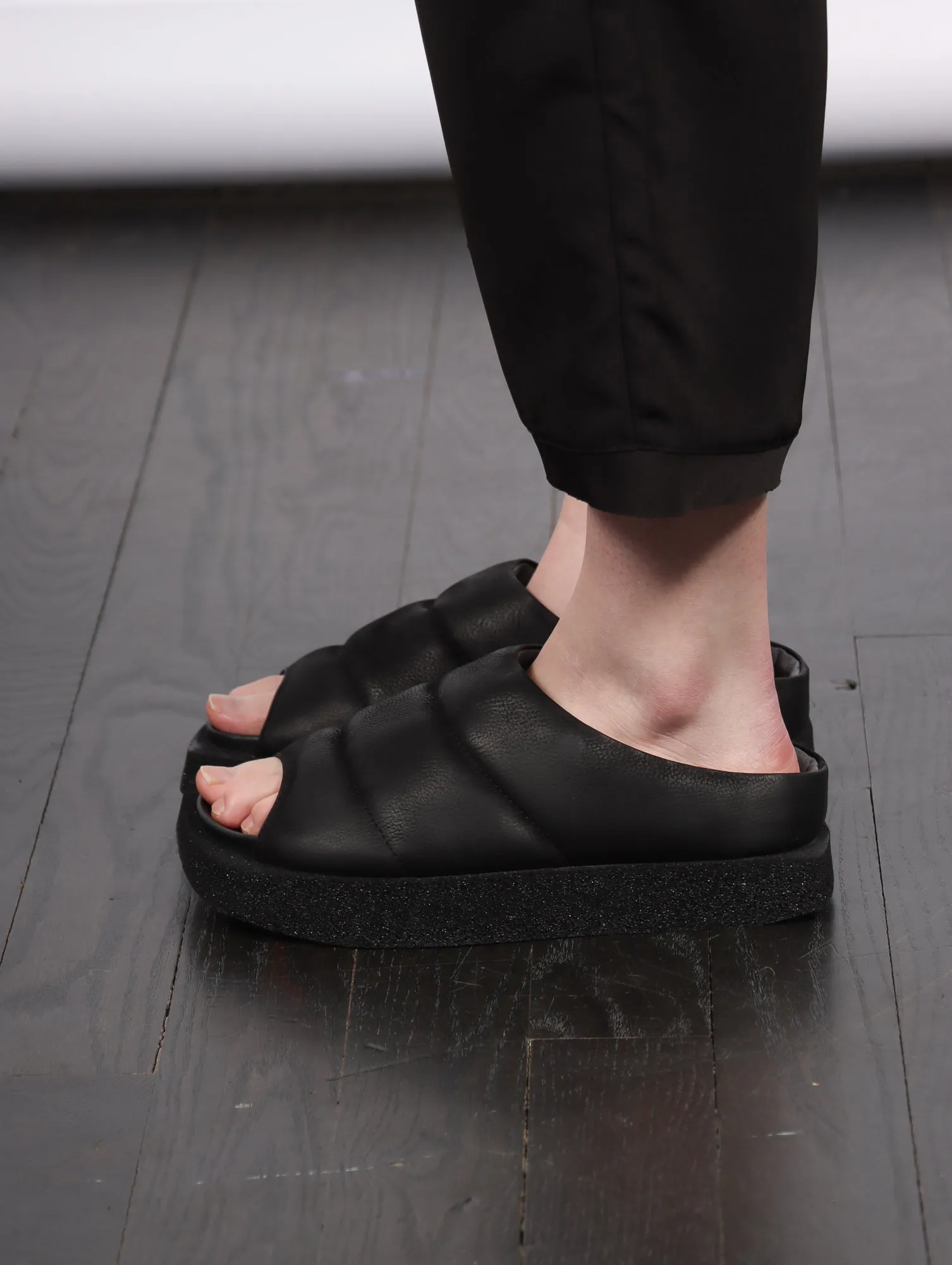 Square Puff Slide in Black by Lofina