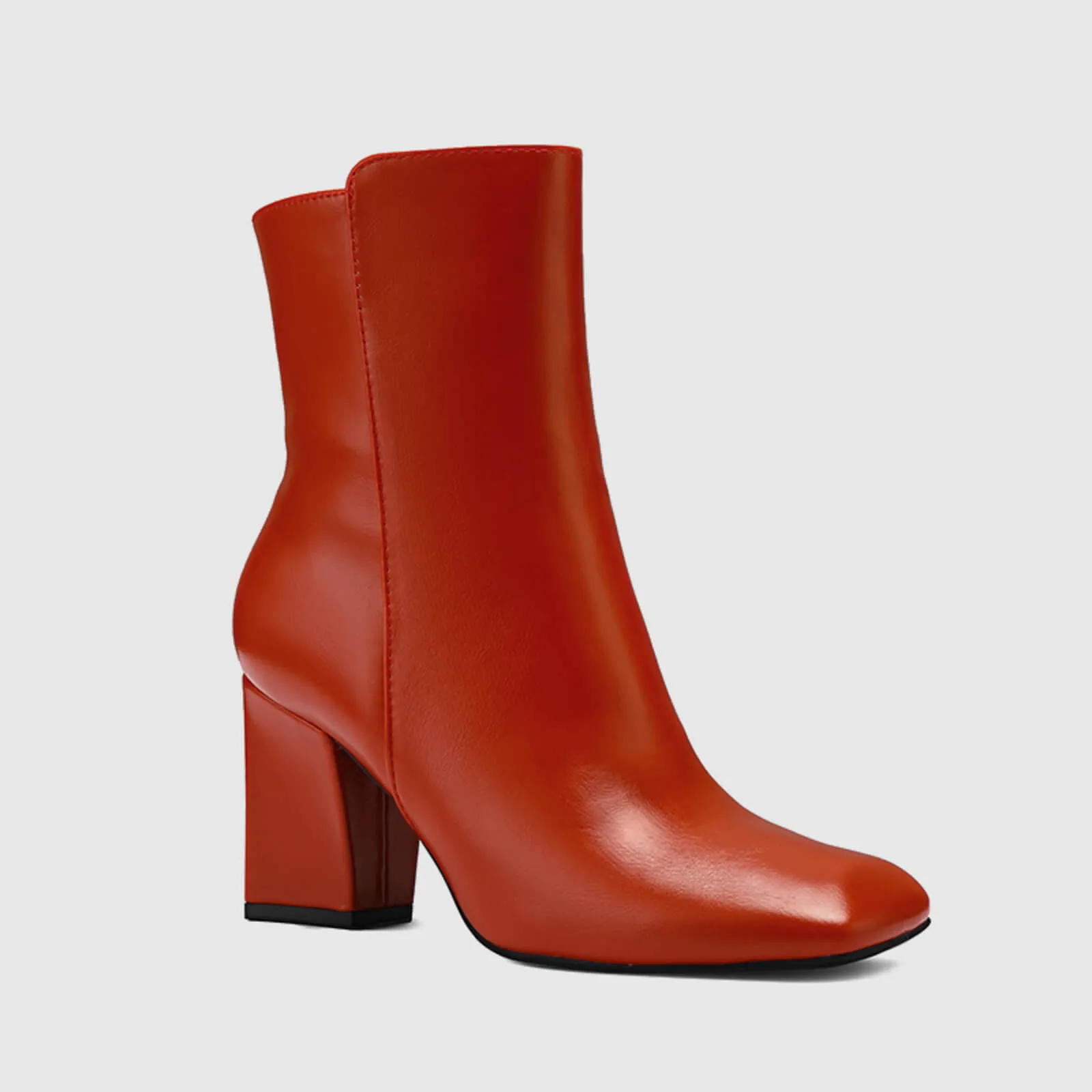 Square Toe Side Zipper Chunky Block Heel Mid Ankle Boots