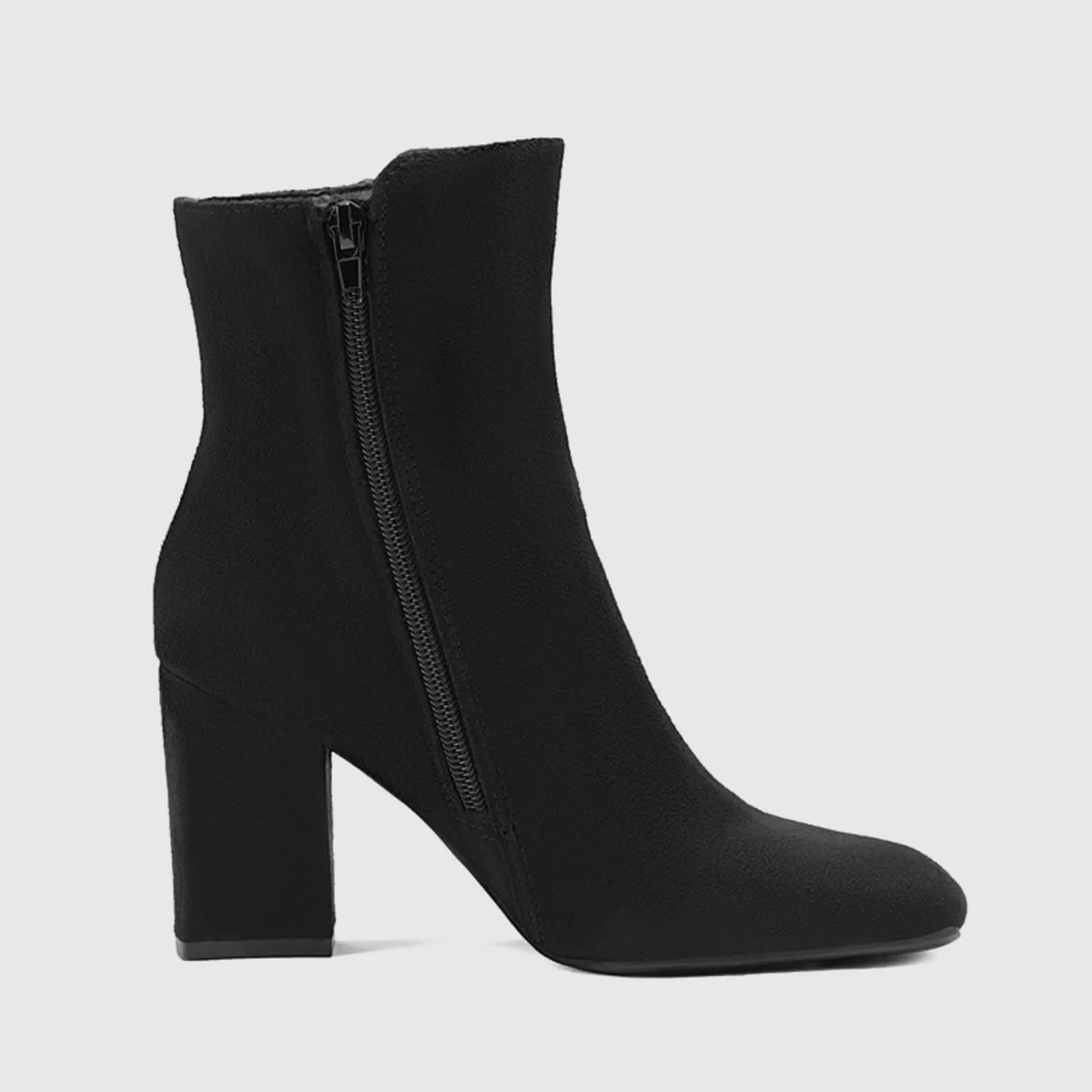 Square Toe Side Zipper Chunky Block Heel Mid Ankle Boots