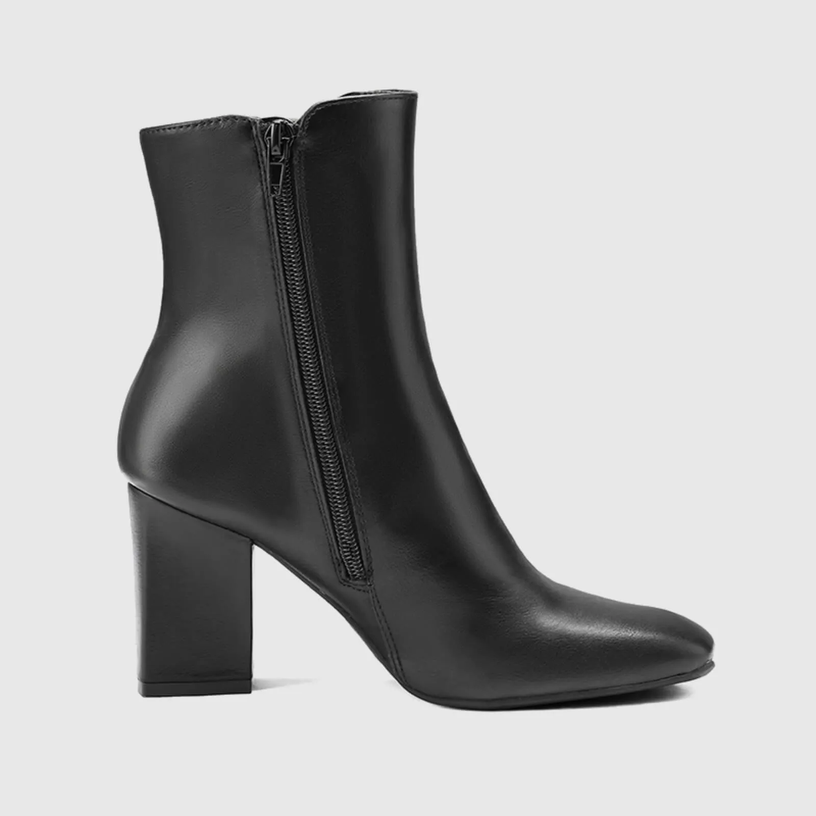 Square Toe Side Zipper Chunky Block Heel Mid Ankle Boots