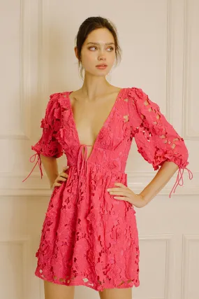 Storia Floral Eyelet Mini Dress Hot Pink