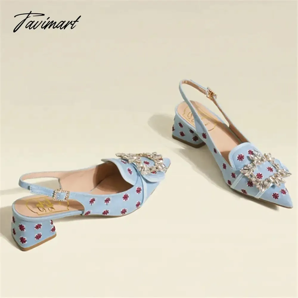 Tavimart New Women Pumps Sexy Pointed Toe Slingback Gladiator Sandals Rhinestone Chunky High Heel Dress Shoes Ladies Valentine Shoes