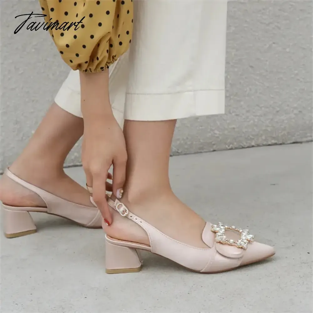 Tavimart New Women Pumps Sexy Pointed Toe Slingback Gladiator Sandals Rhinestone Chunky High Heel Dress Shoes Ladies Valentine Shoes