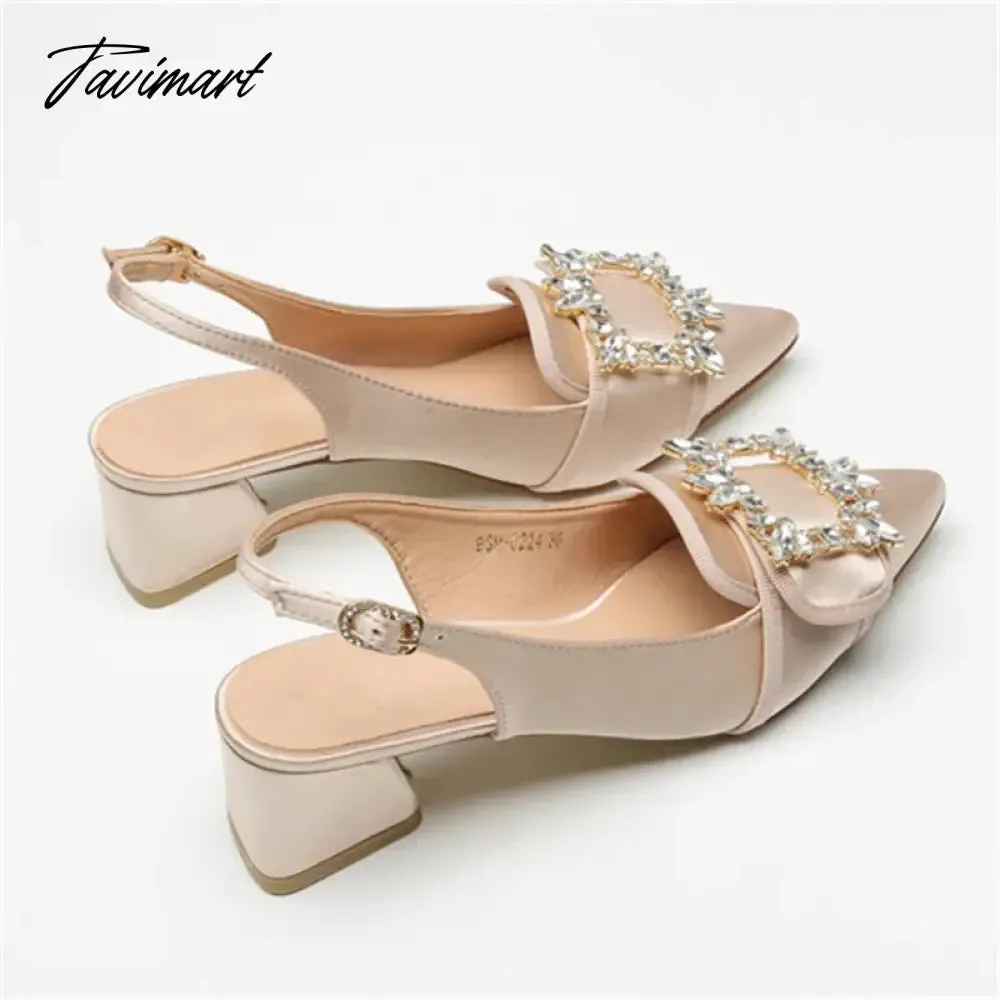 Tavimart New Women Pumps Sexy Pointed Toe Slingback Gladiator Sandals Rhinestone Chunky High Heel Dress Shoes Ladies Valentine Shoes