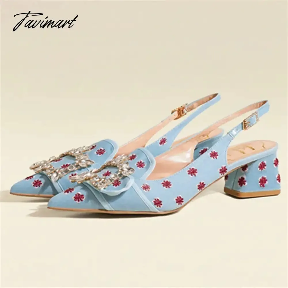 Tavimart New Women Pumps Sexy Pointed Toe Slingback Gladiator Sandals Rhinestone Chunky High Heel Dress Shoes Ladies Valentine Shoes