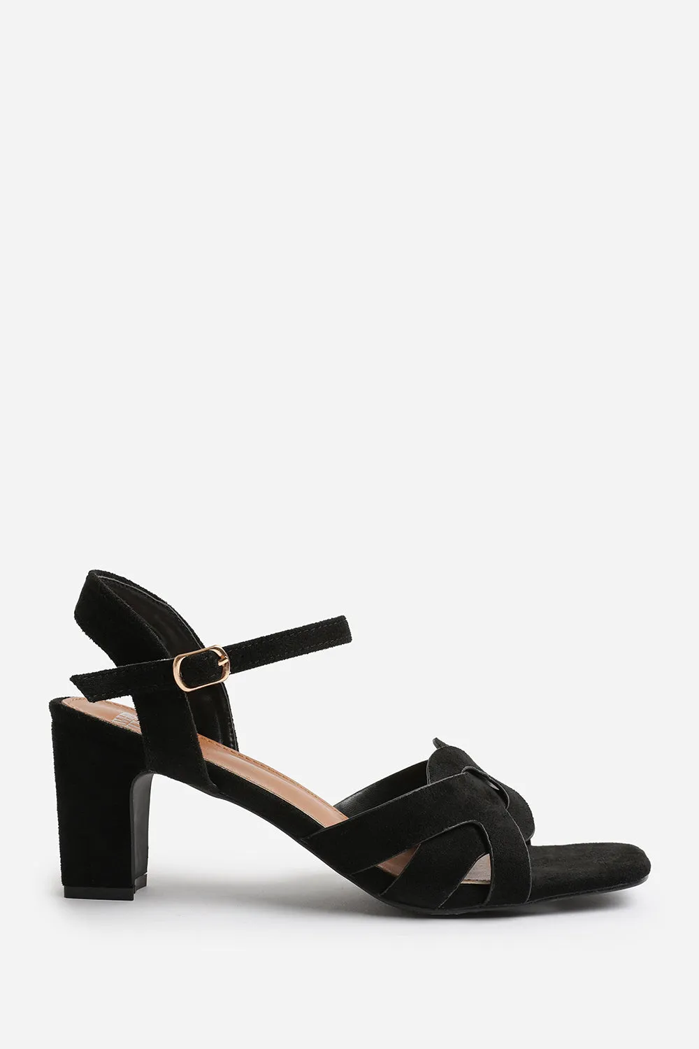 TINSLEY LOW BLOCK HEEL WITH BRAIDED DETAIL IN BLACK SUEDE