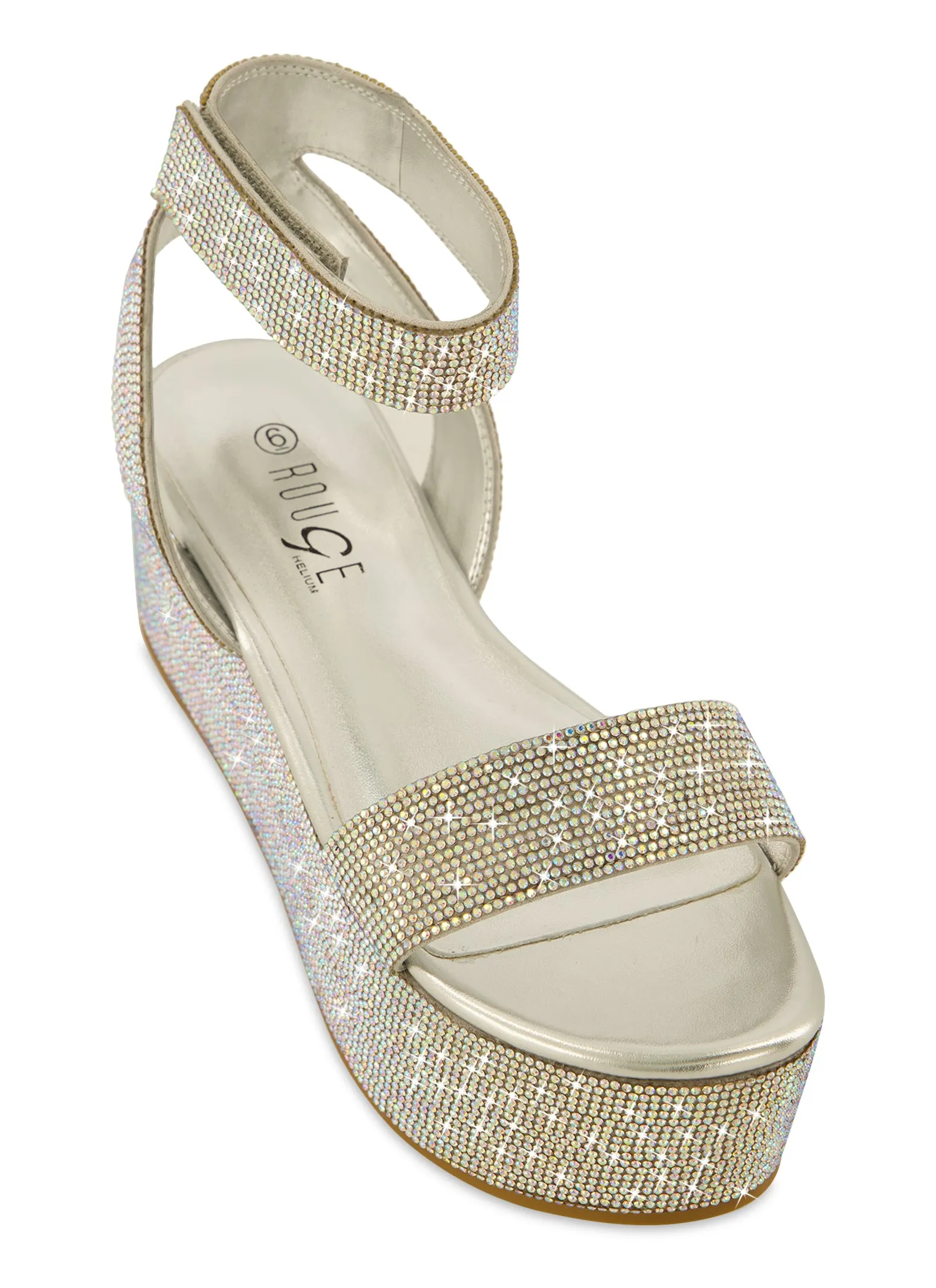 Velcro Strap Rhinestone Platform Sandals