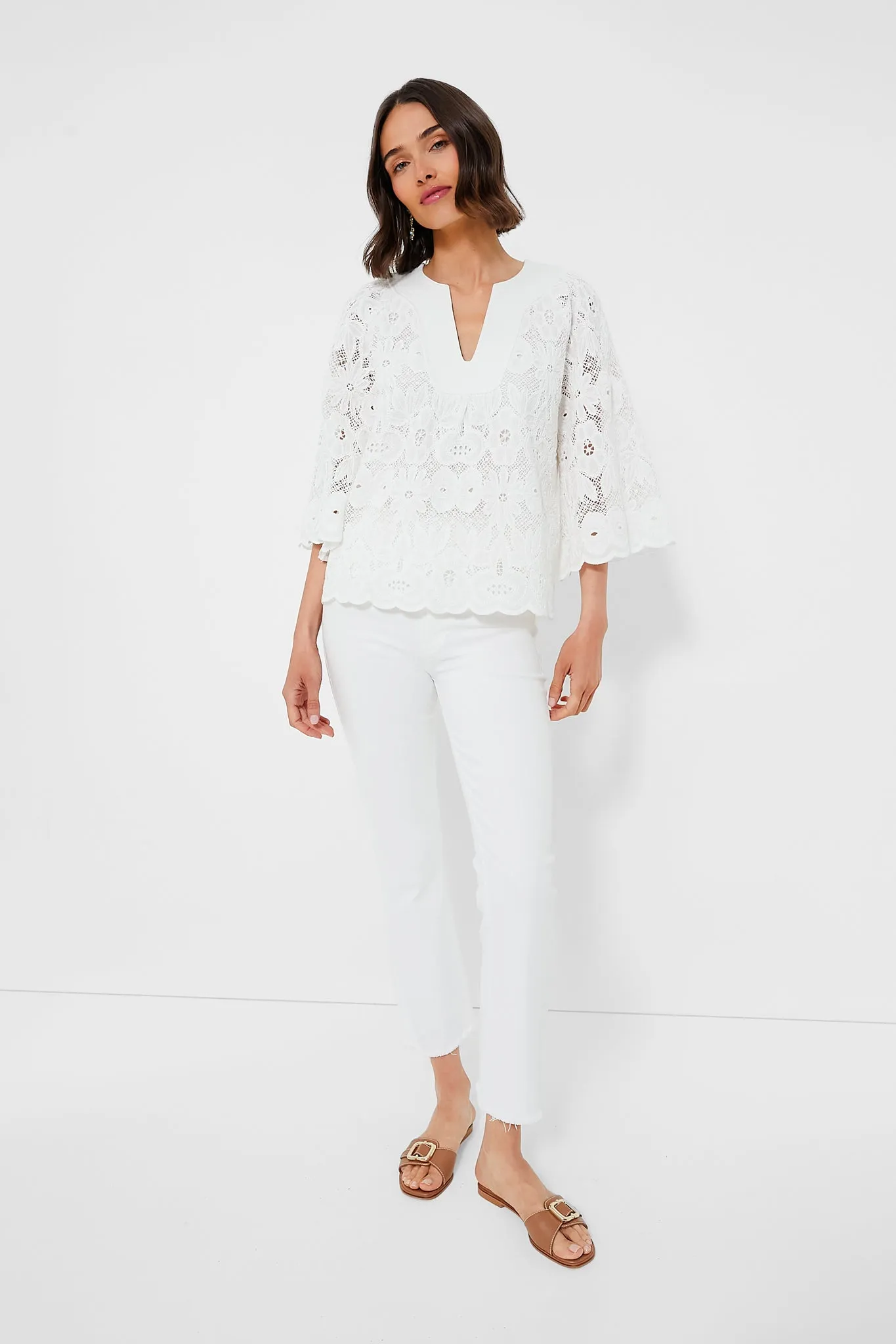 White Eyelet Lace Florian Blouse